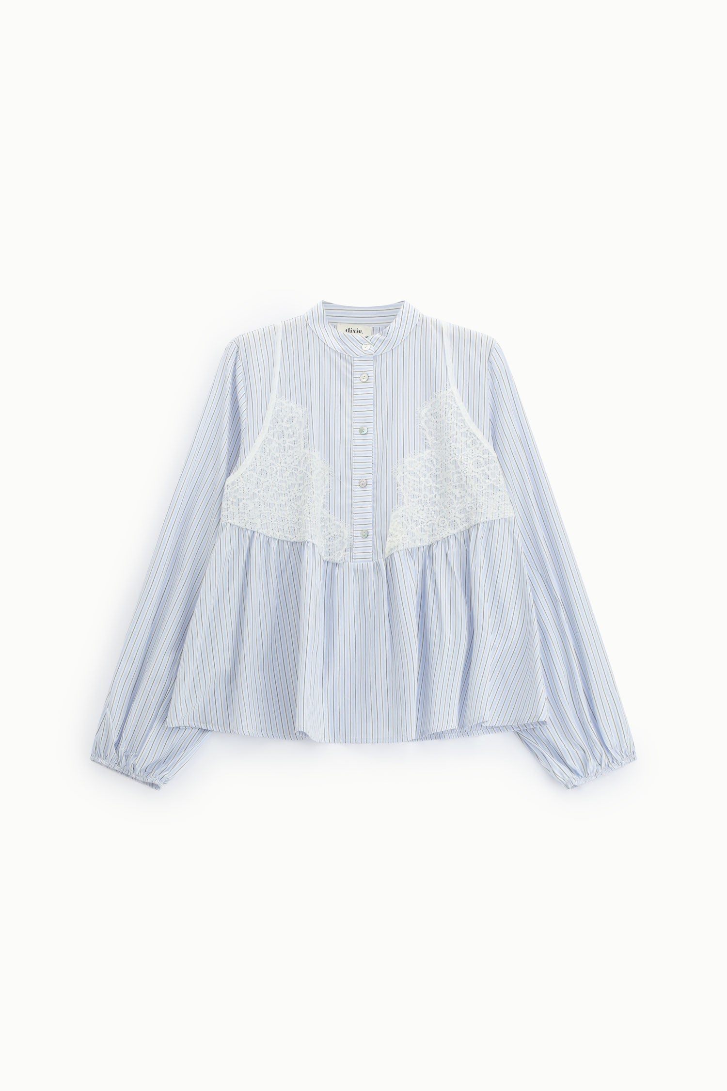 Camicia a righe con inserto in pizzo e maniche ampie
