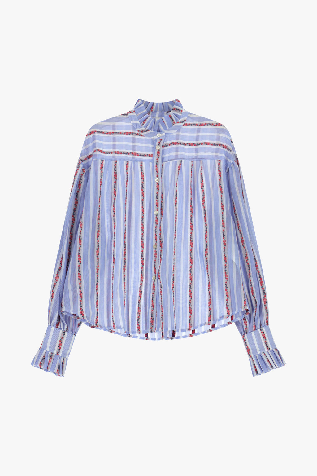 Camicia a righe collo arricciato maniche lunghe