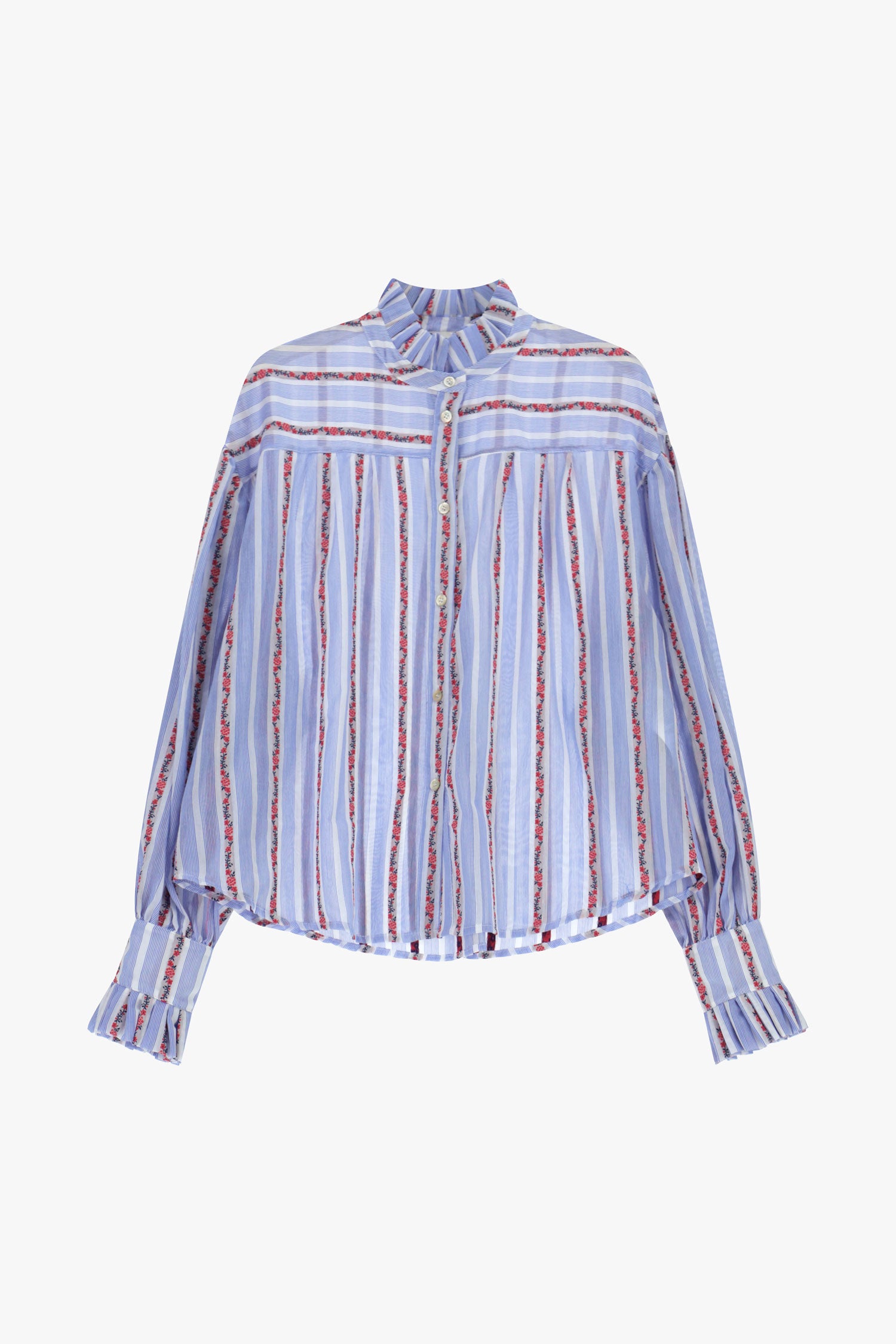 Camicia a righe collo arricciato maniche lunghe