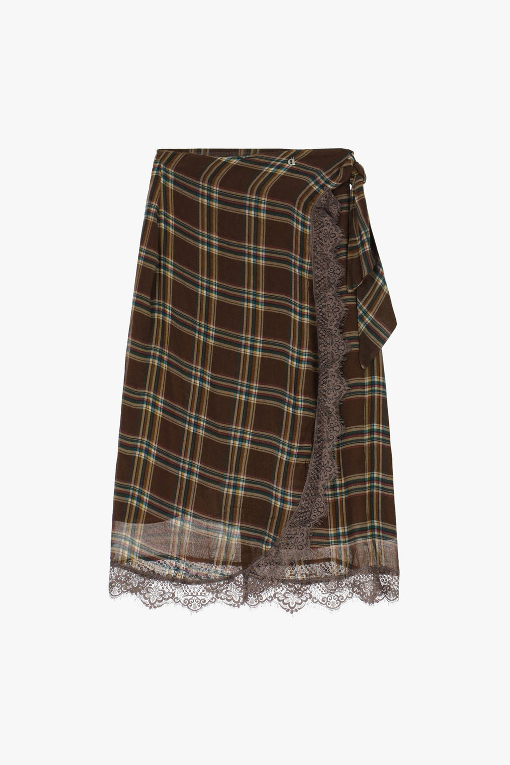 Gonna a portafoglio quadri con bordo in pizzo