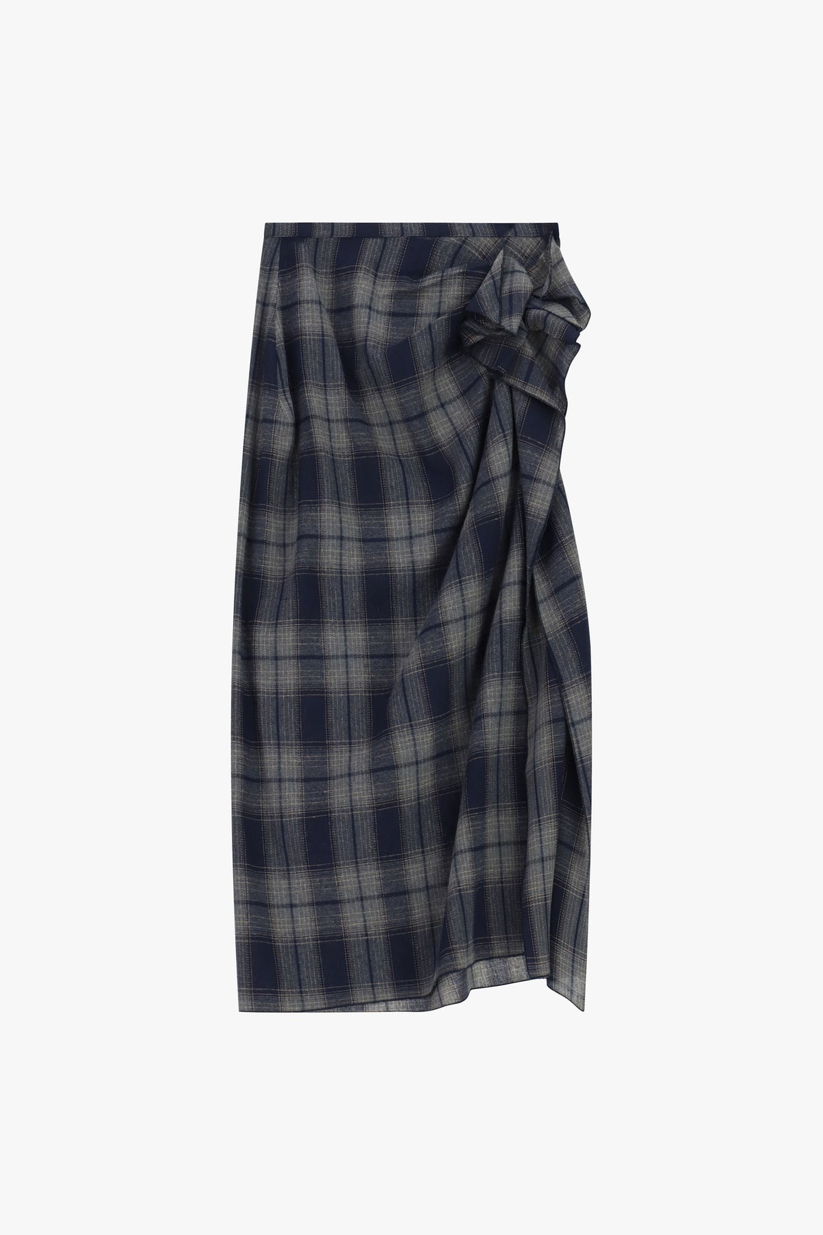 Gonna midi a quadri con drappeggio laterale