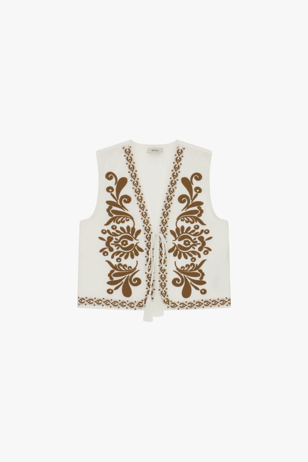 Gilet senza maniche ricamo floreale con cintura