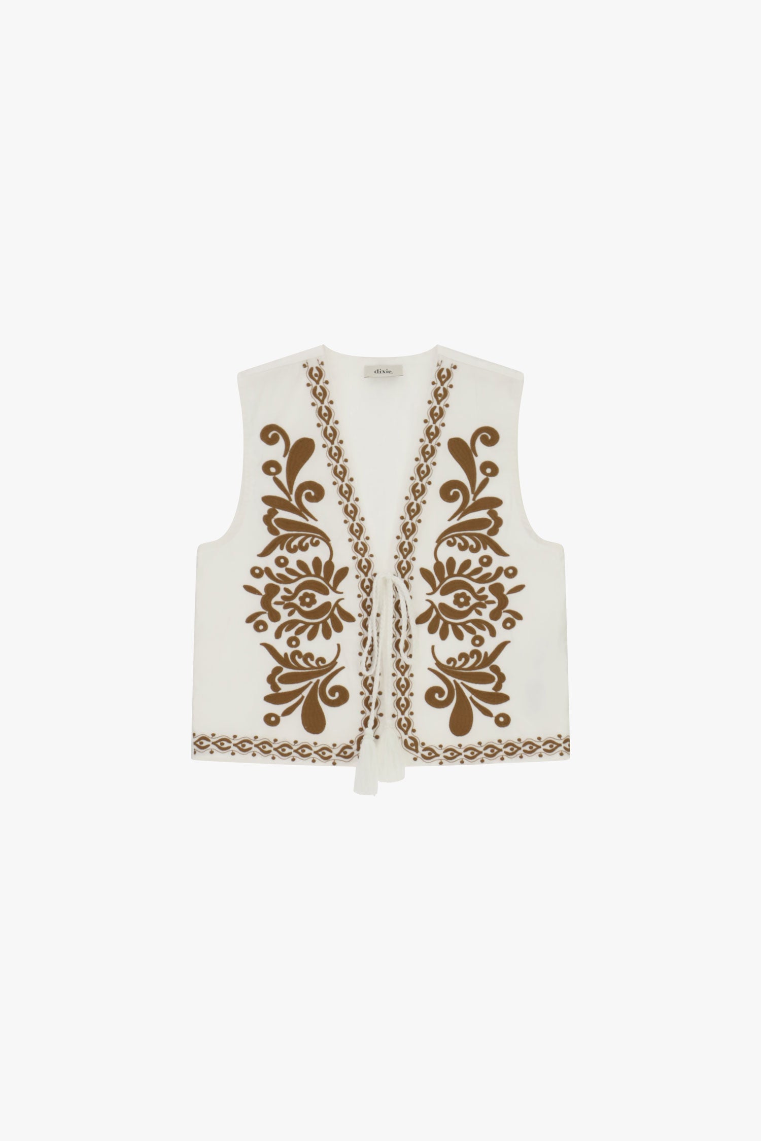 Gilet senza maniche ricamo floreale con cintura