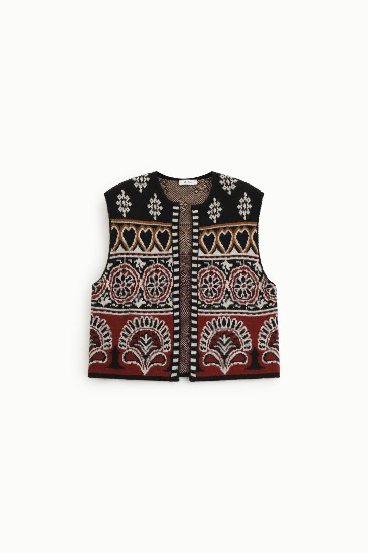 Gilet jacquard senza chiusura fantasia geometrica
