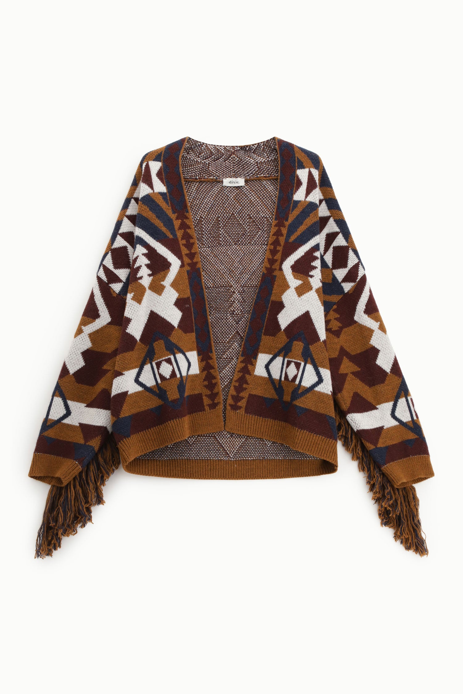 Cardigan con frange e motivo geometrico