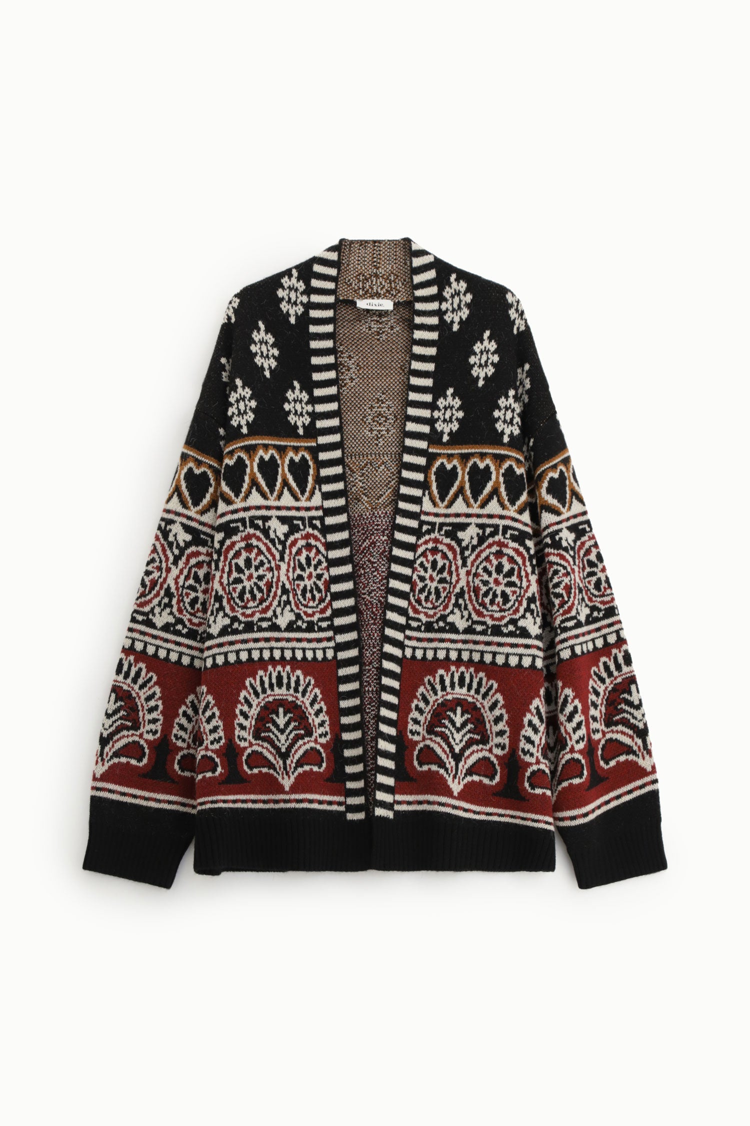 Cardigan fantasia jacquard con bordi a righe