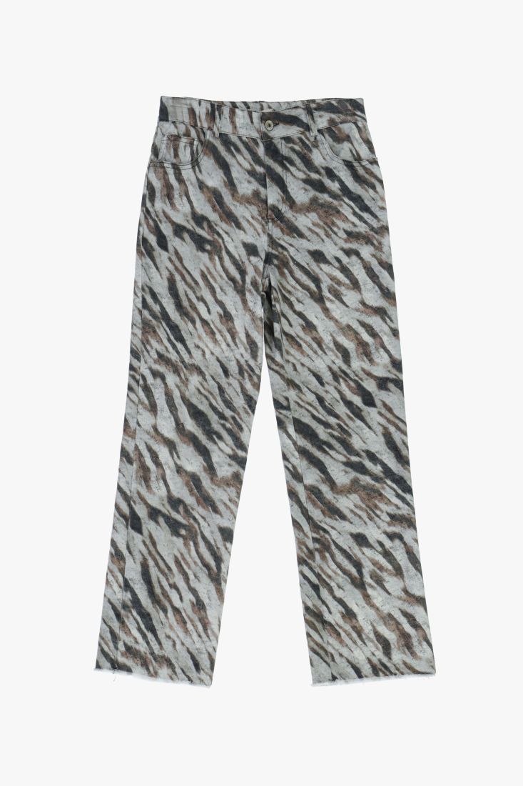 Pantaloni slim-fit fantasia animalier stampa integrale