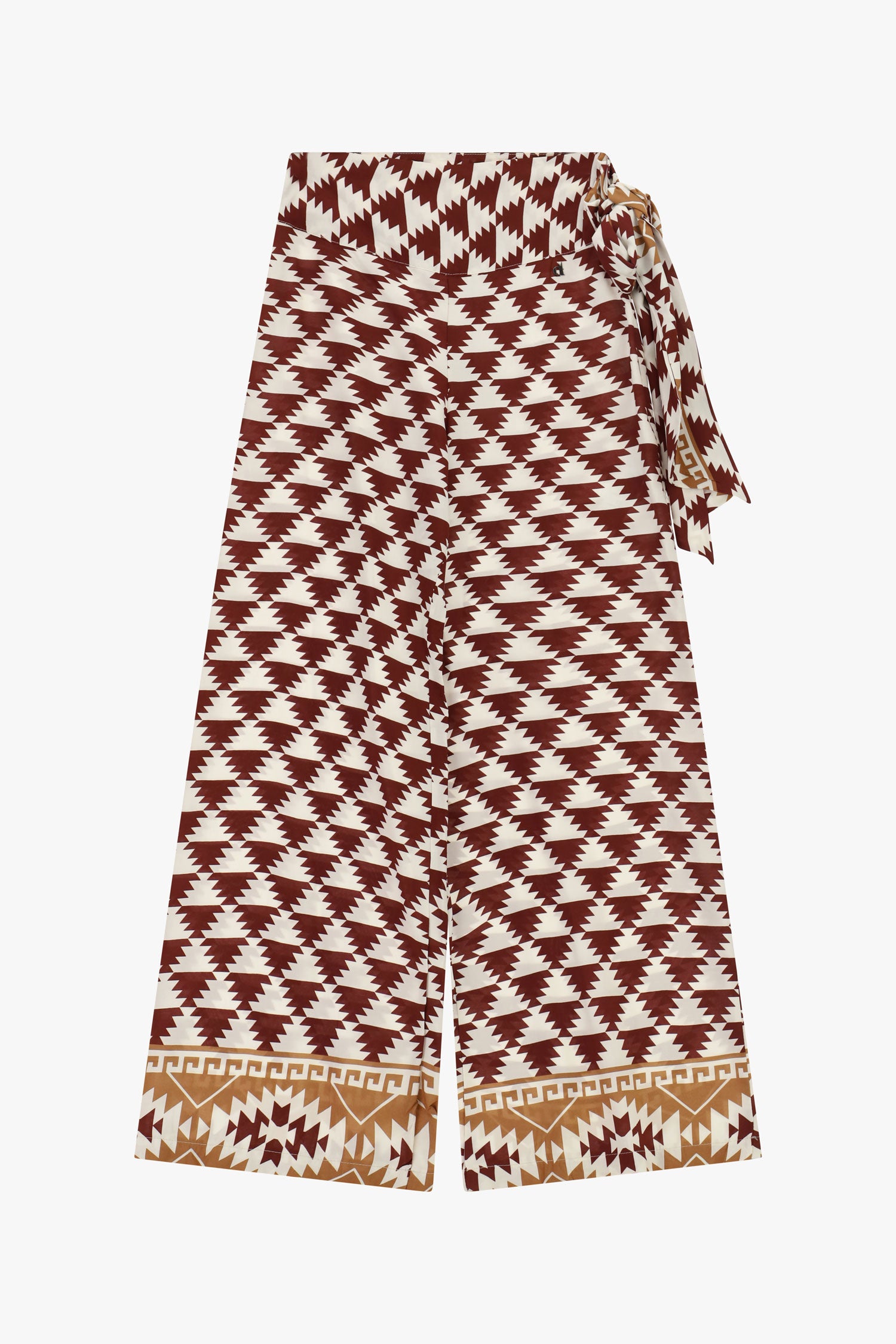 Pantaloni palazzo stampa geometrica cintura laterale
