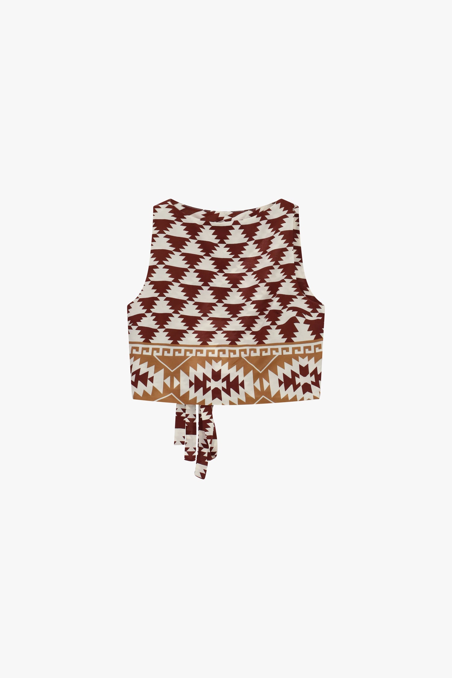Top corto fantasia geometrica con nodo regolabile