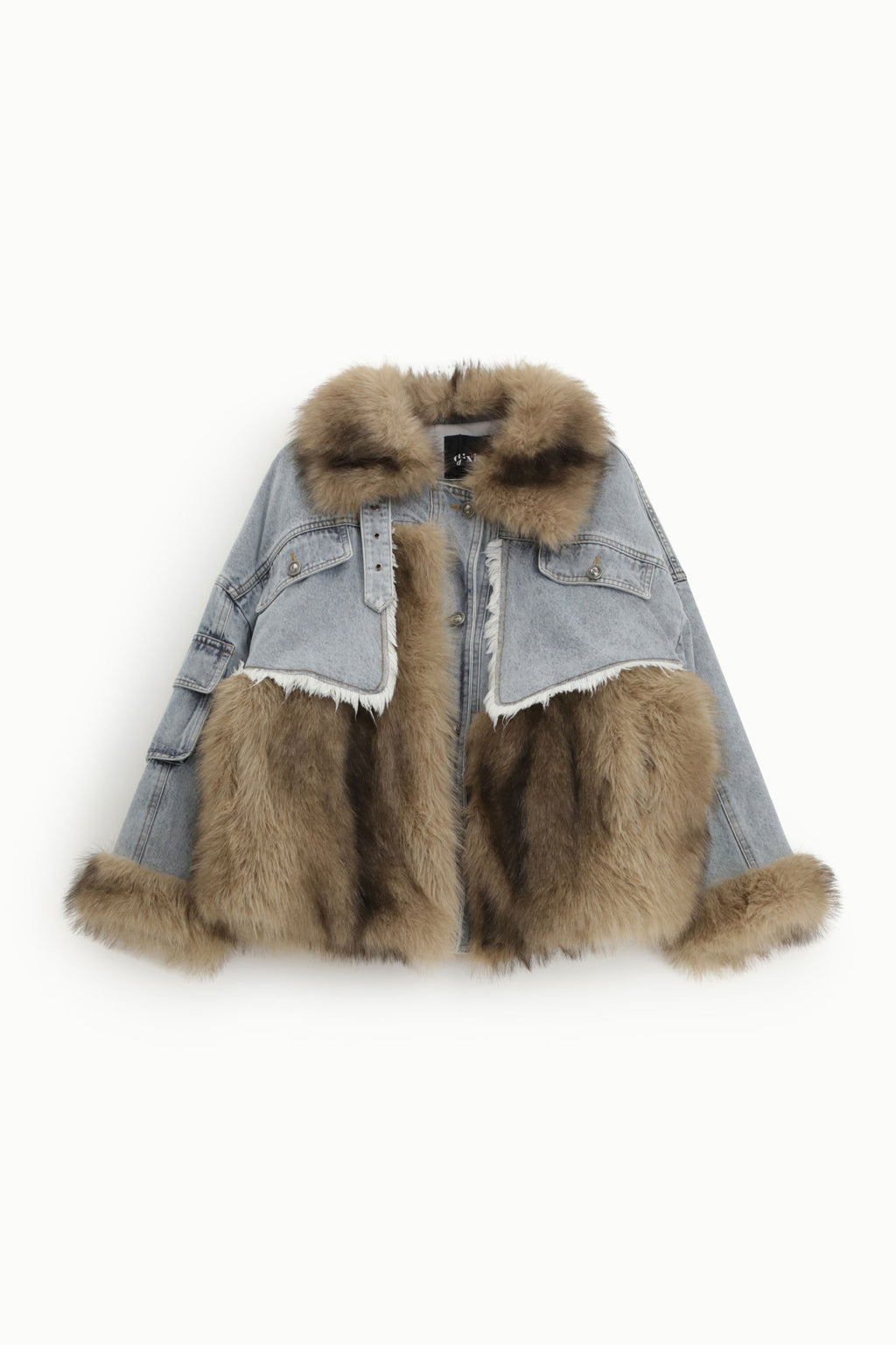 Giacca denim con inserti pelliccia e tasche frontali