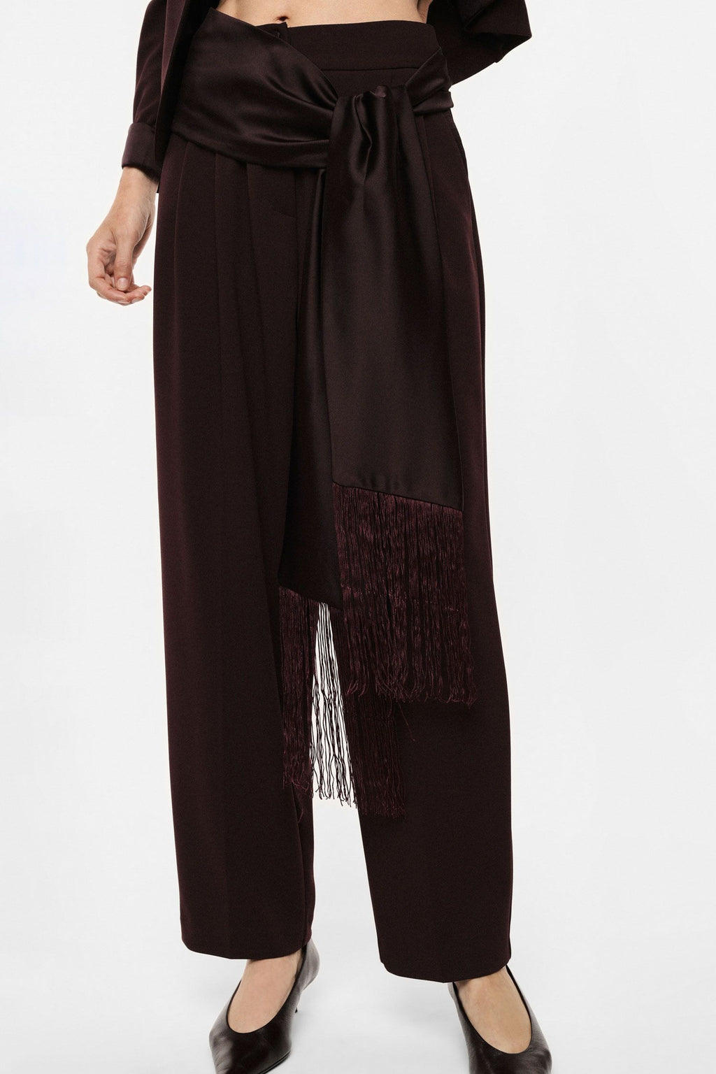 Pantaloni palazzo a vita alta con frange