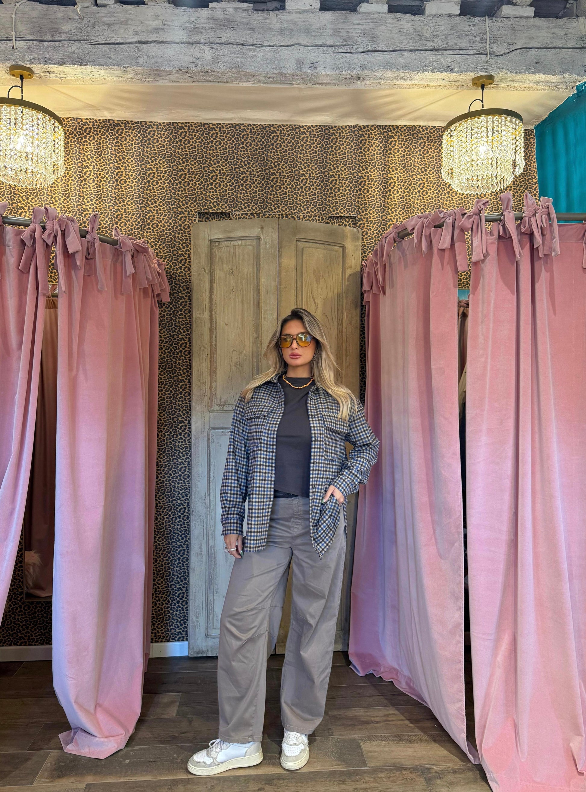 Camicia fantasia check con tasche