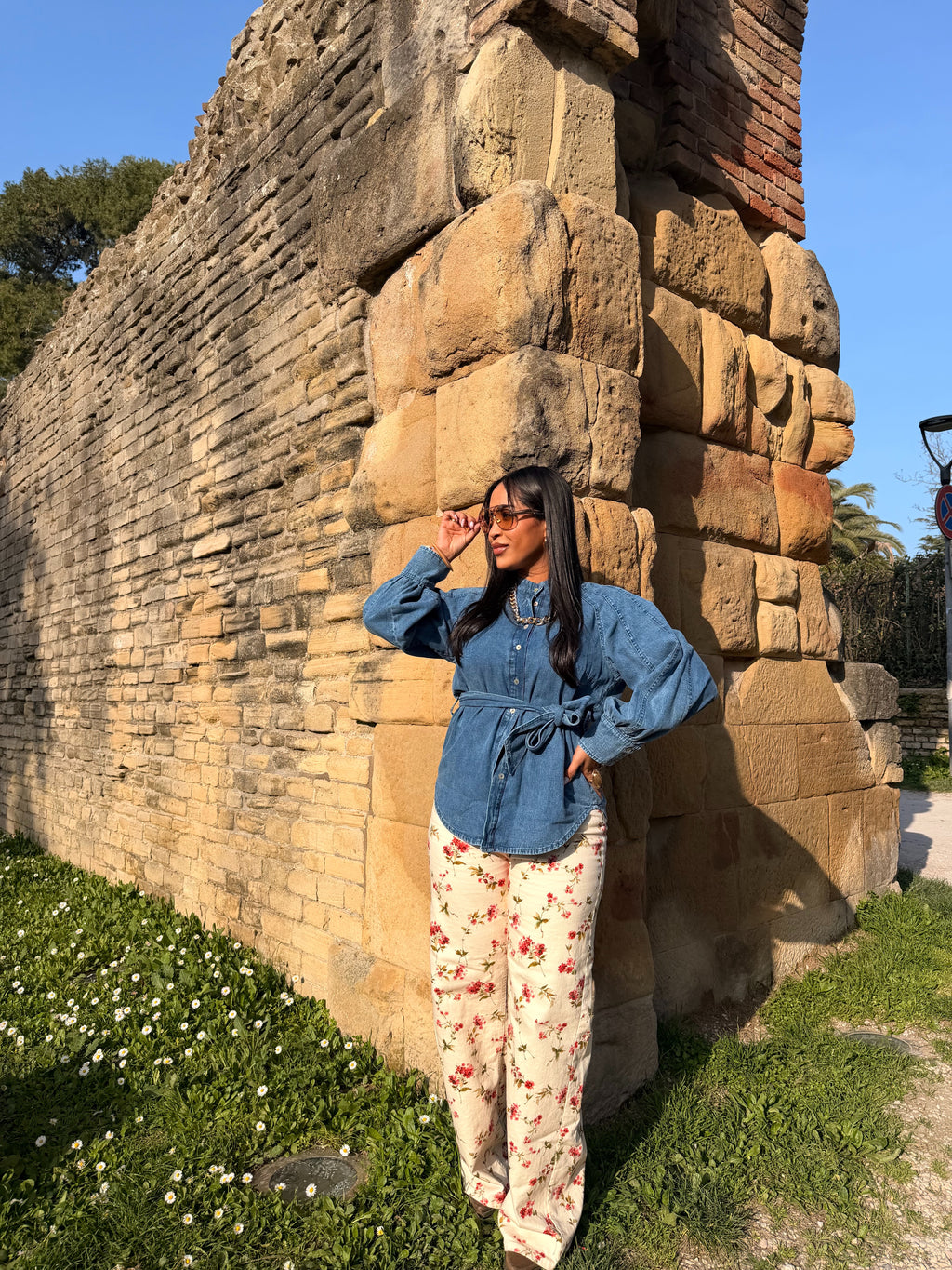 Pantaloni palazzo stampa floreale vita alta
