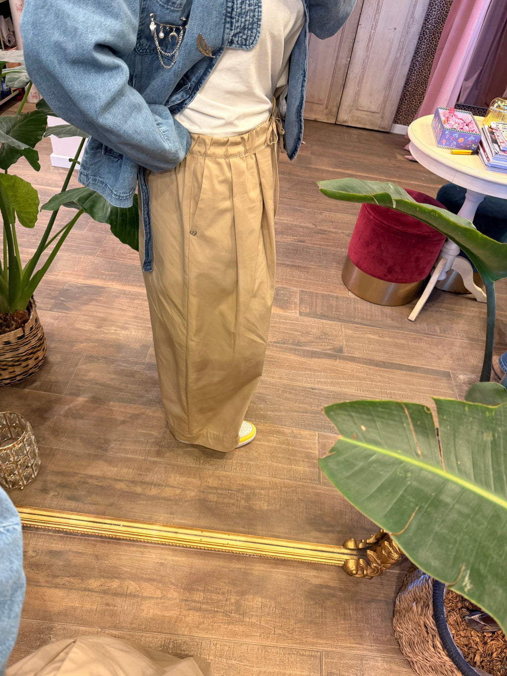 Pantaloni palazzo ampi a vita alta con coulisse