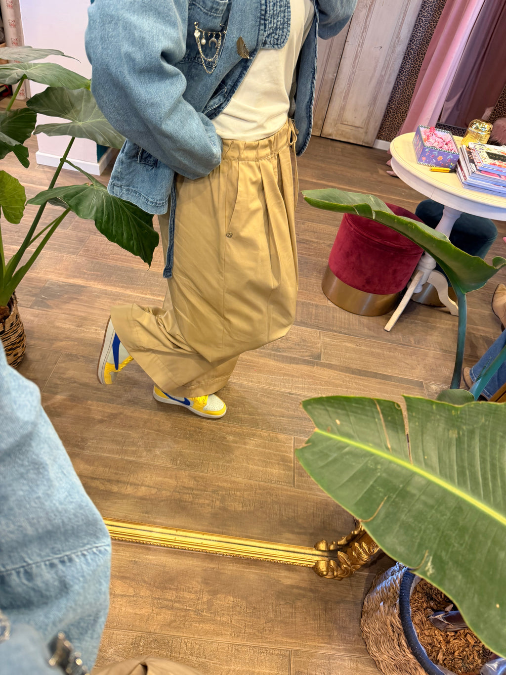 Pantaloni palazzo ampi a vita alta con coulisse