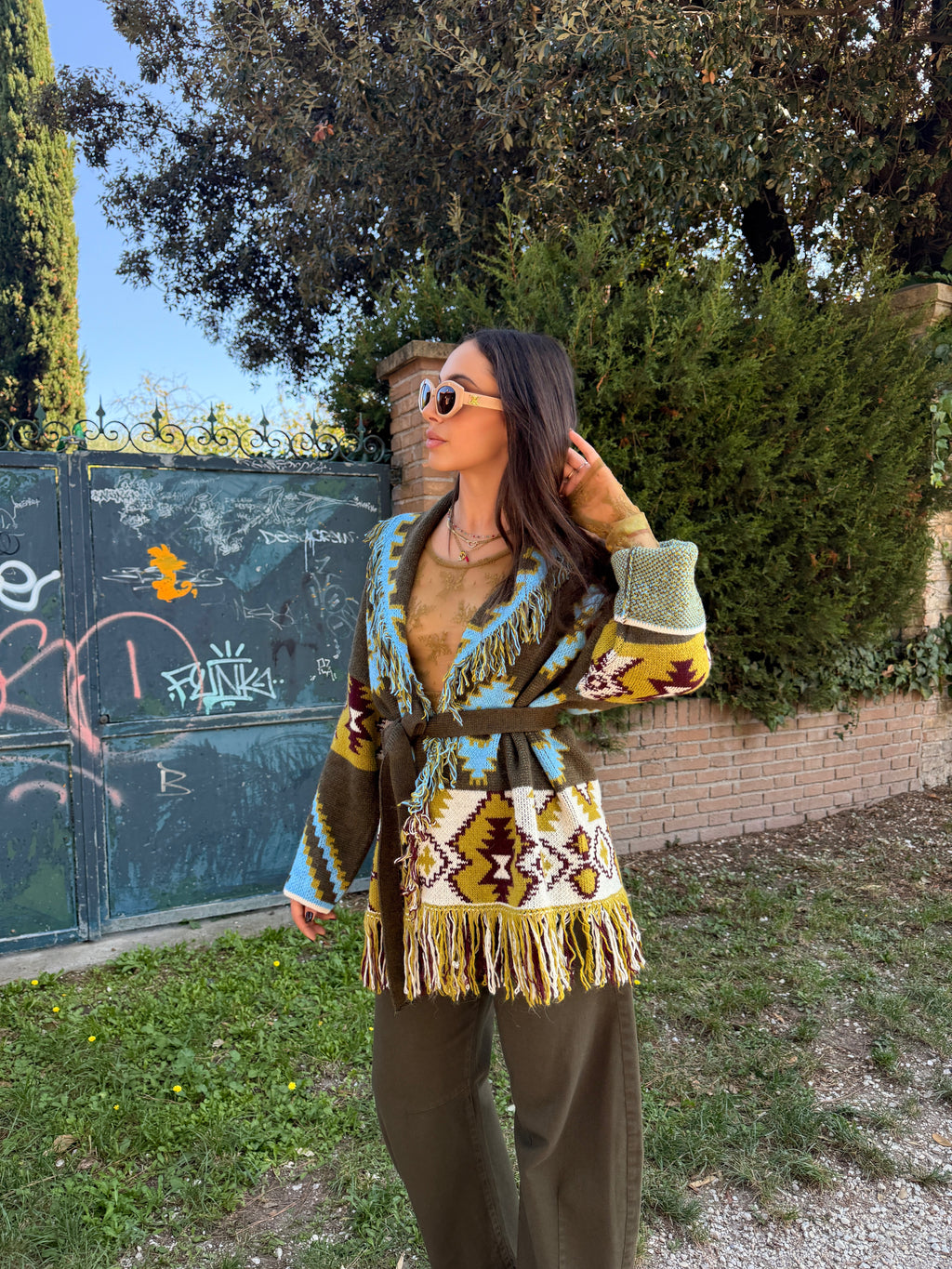 Cardigan stampato con cintura