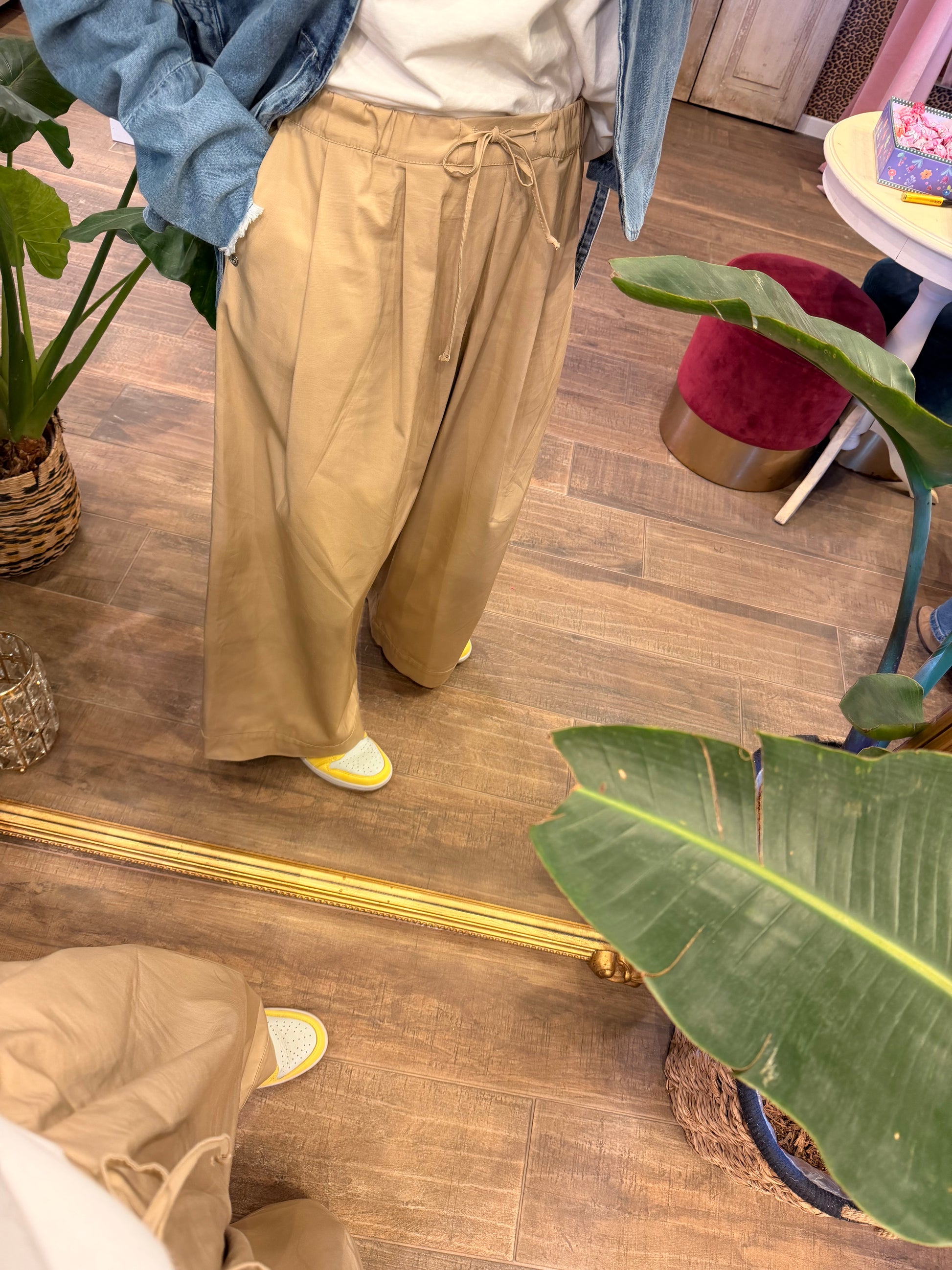 Pantaloni palazzo ampi a vita alta con coulisse