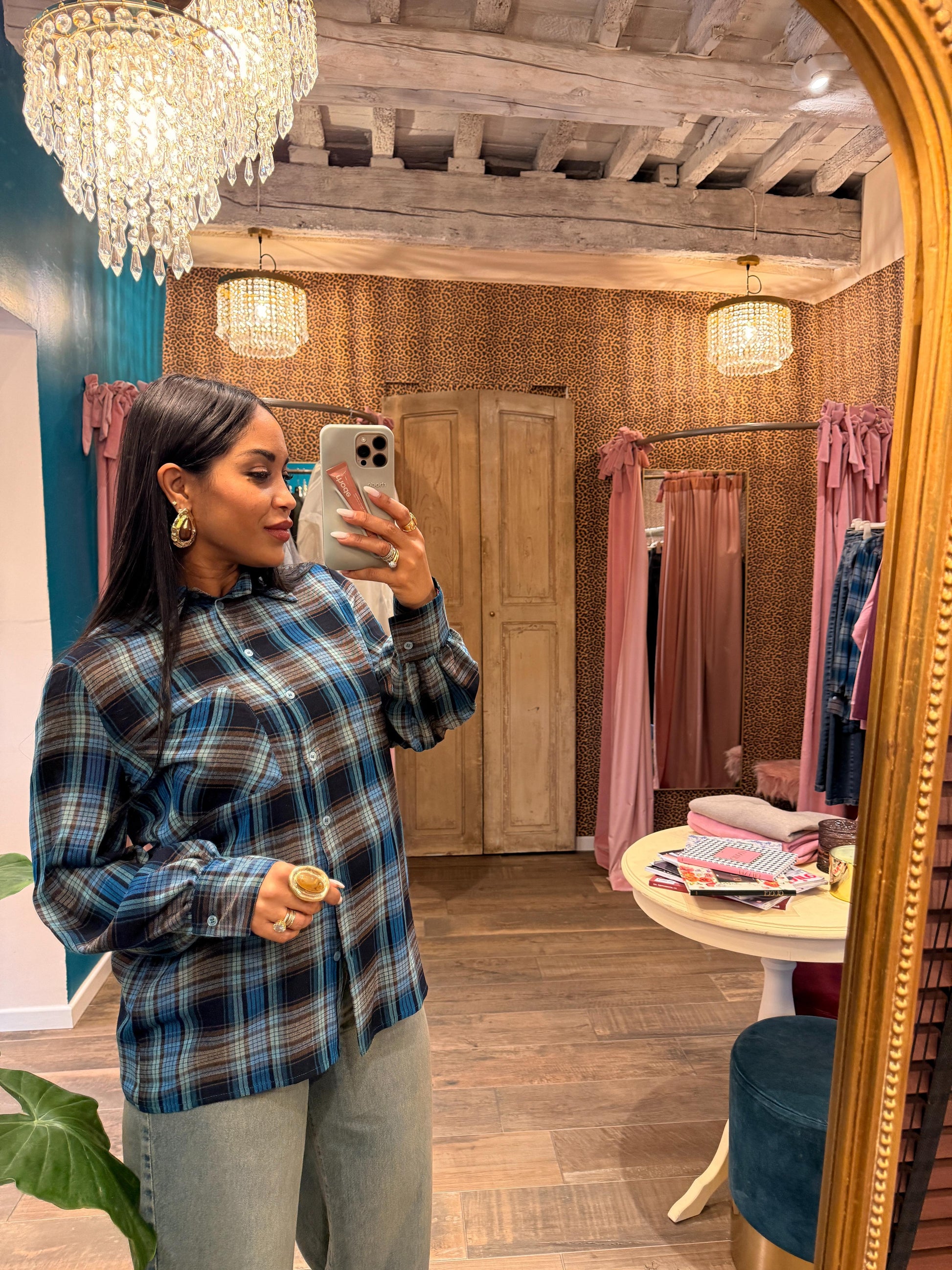 Camicia fantasia check con collo classico