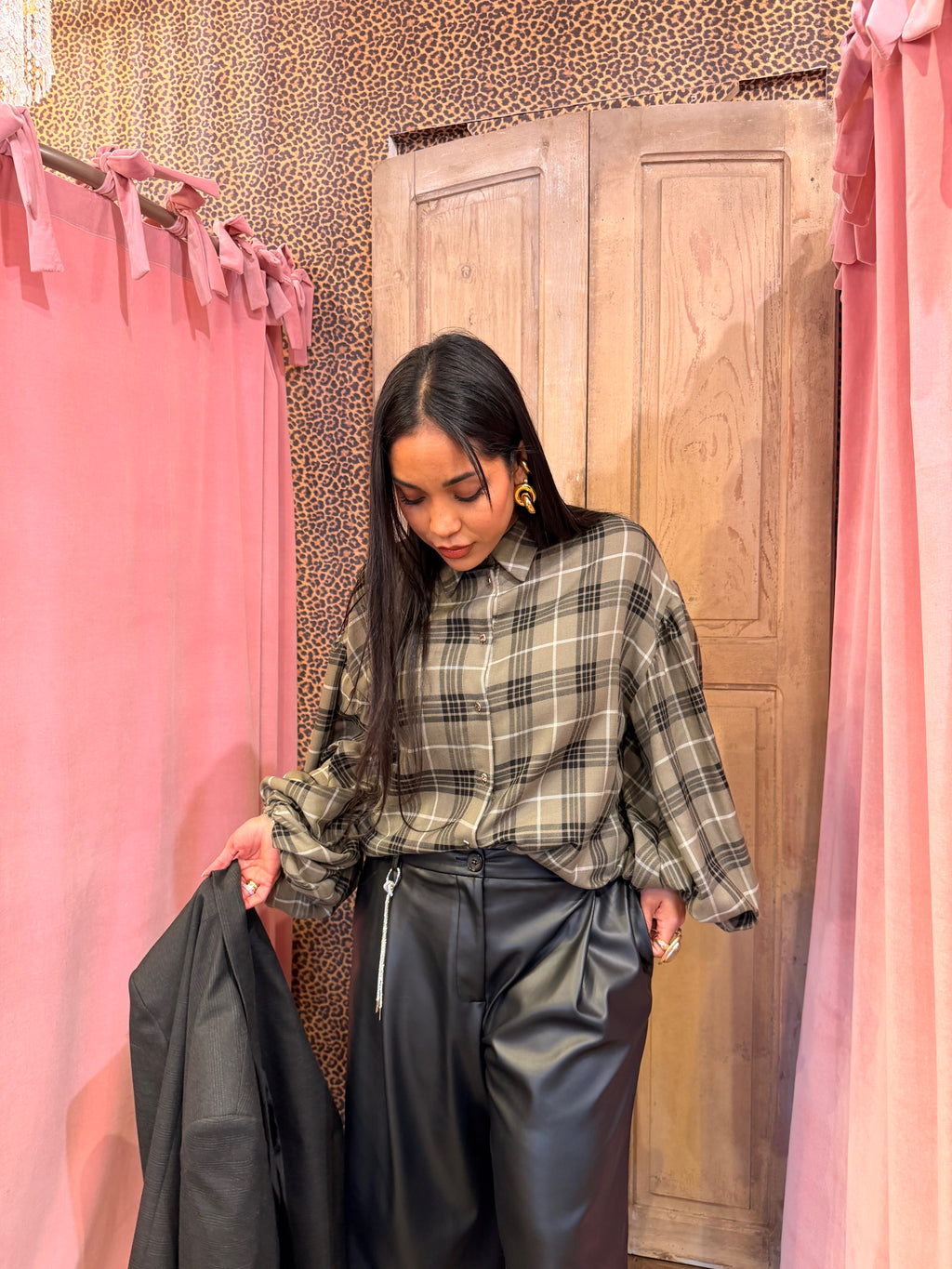 Camicia fantasia check maniche balloon