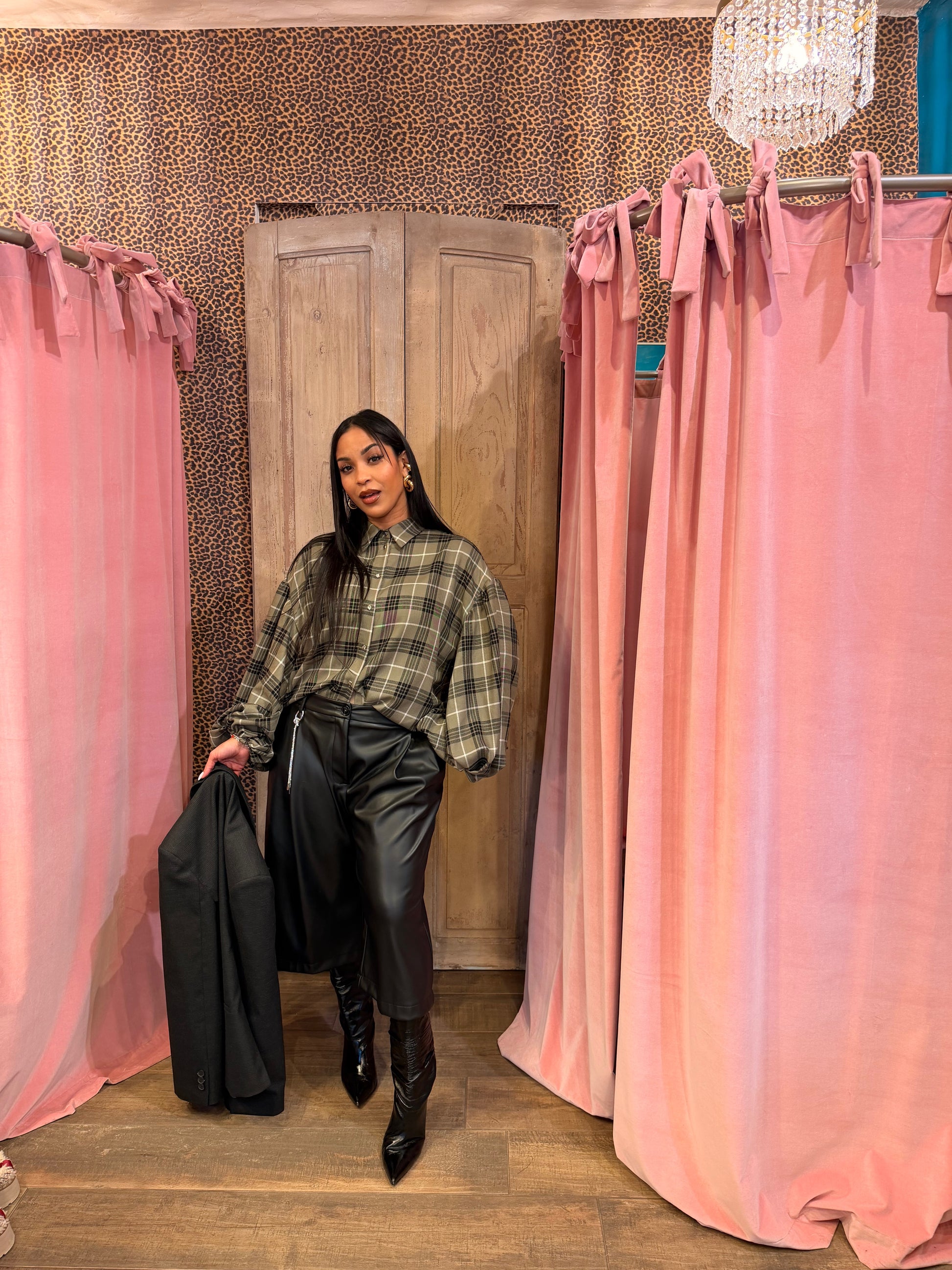 Camicia fantasia check maniche balloon