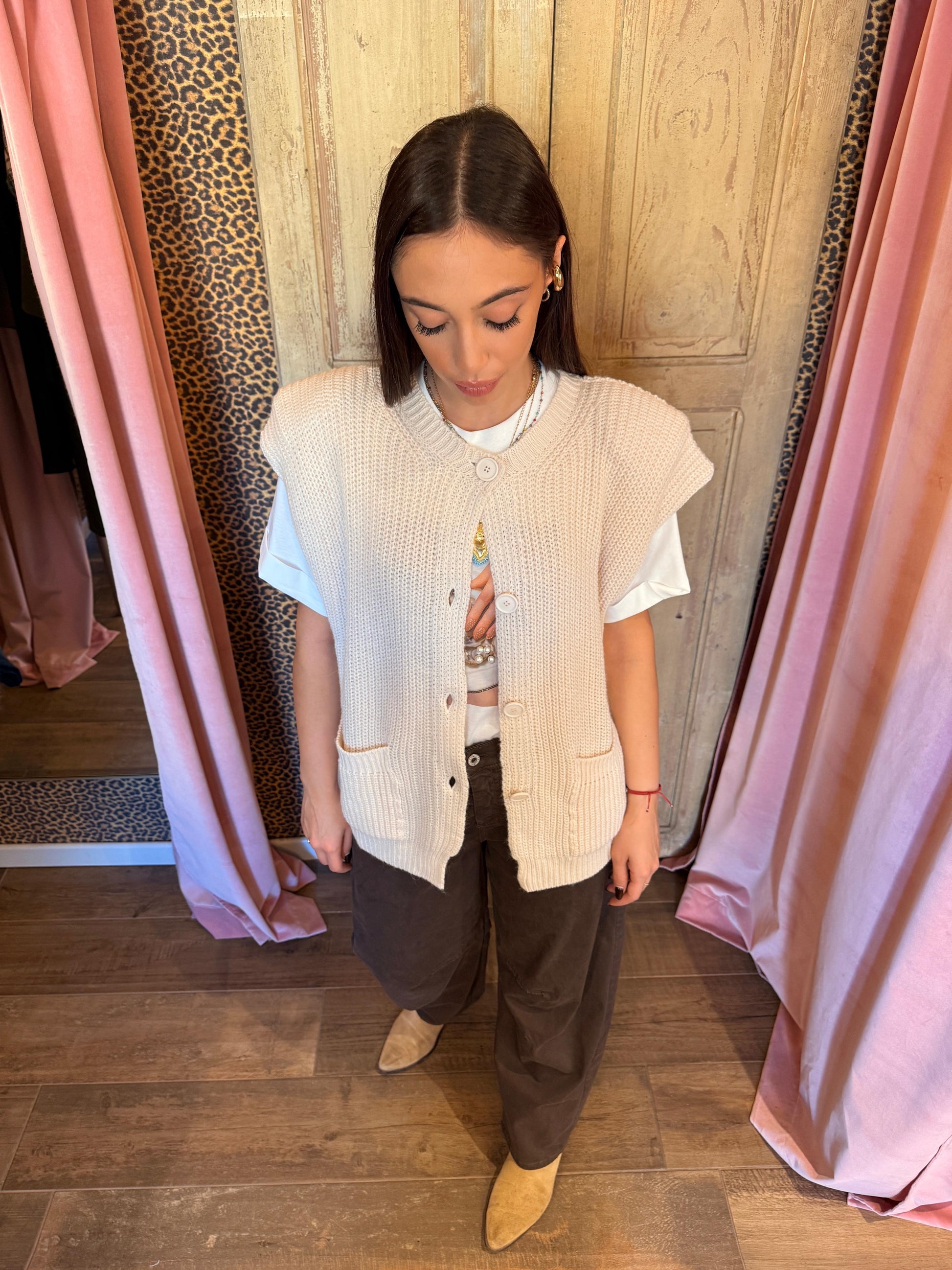 Gilet maglia bottoni tasche frontali