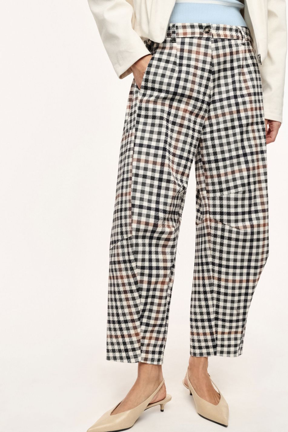Pantaloni palazzo a vita alta con motivo a quadri