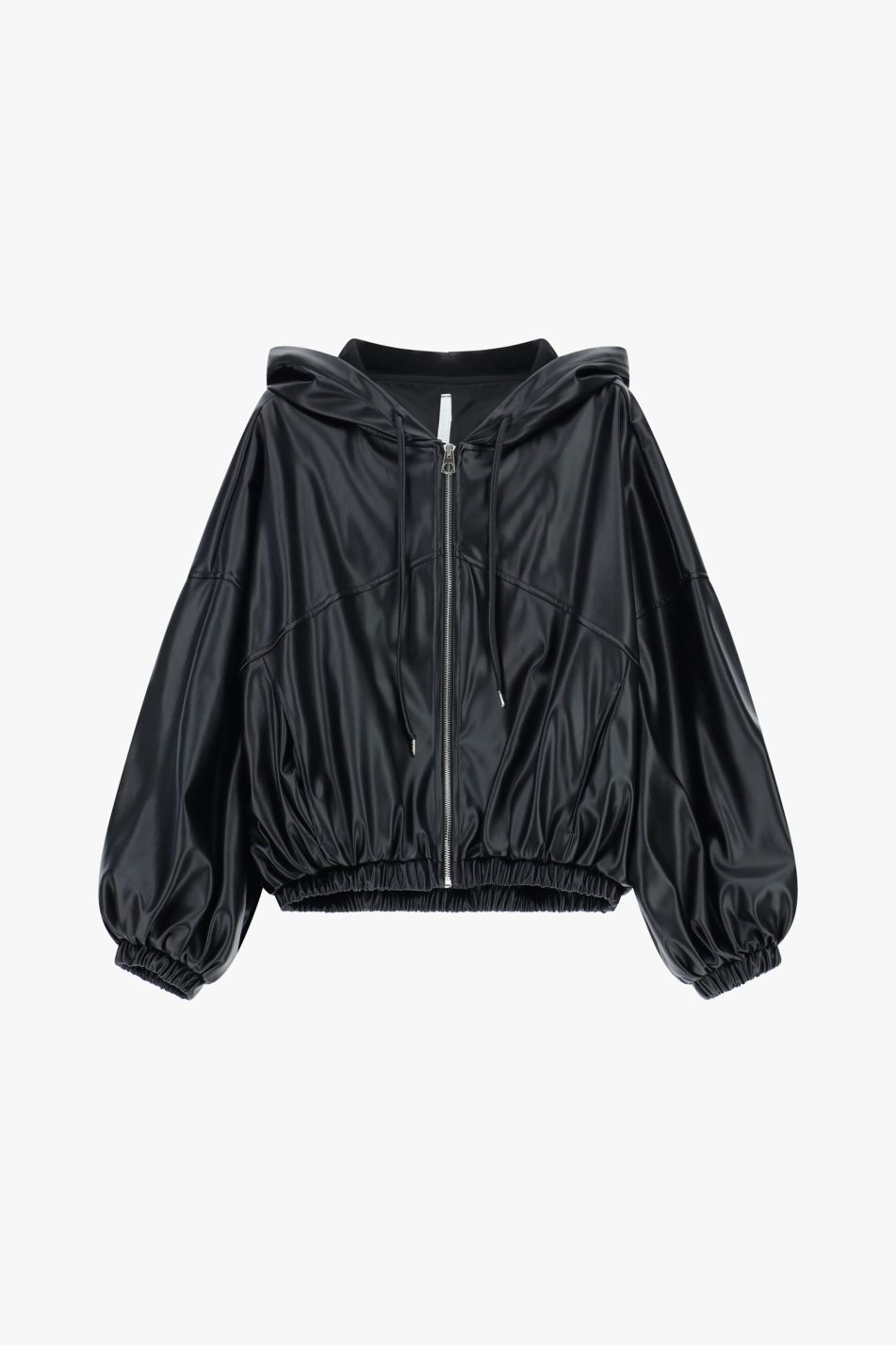 Bomber con cappuccio oversize in similpelle
