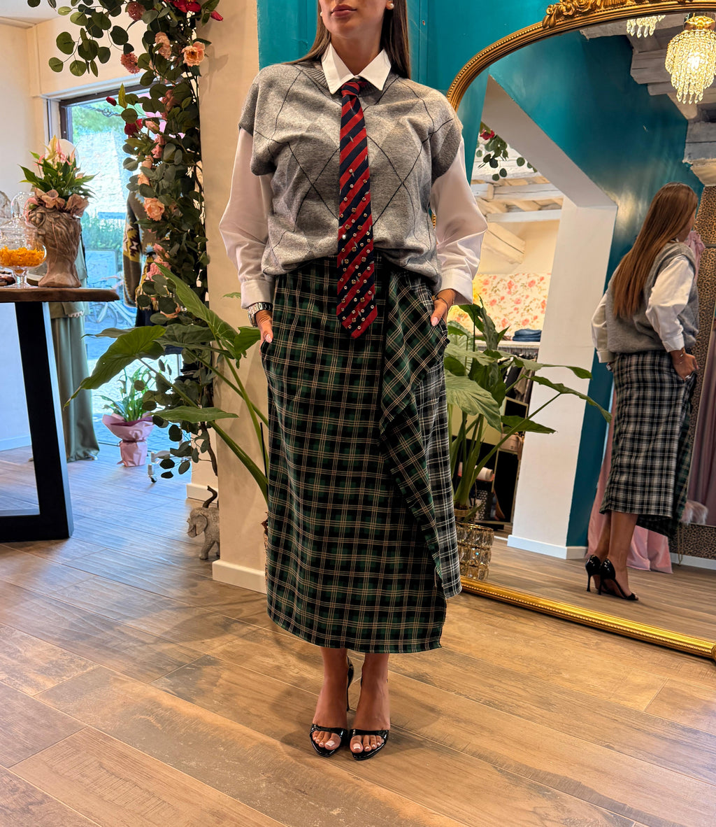 Gonna lunga a portafoglio fantasia doppio tartan