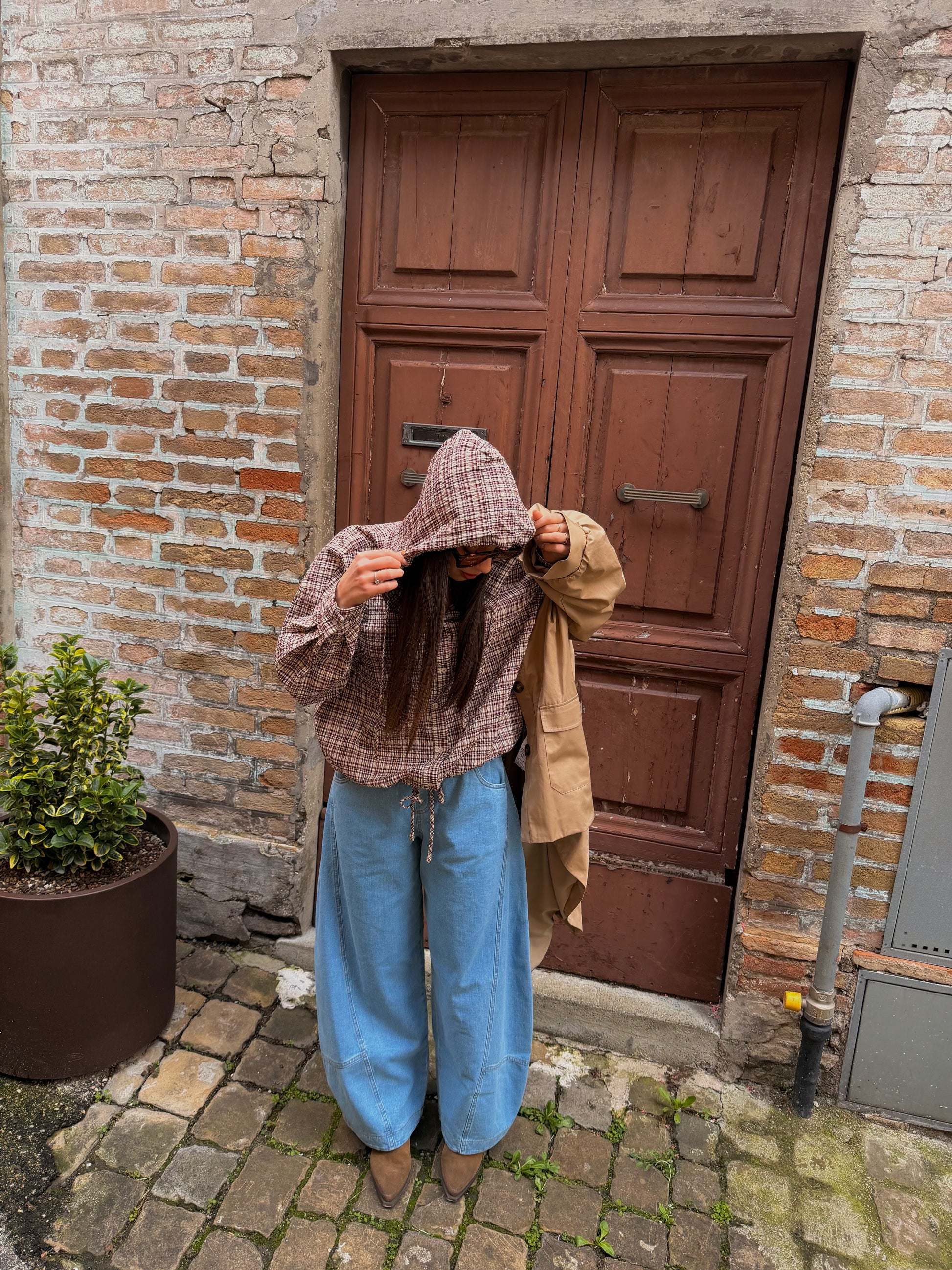 Camicia con cappuccio fantasia check