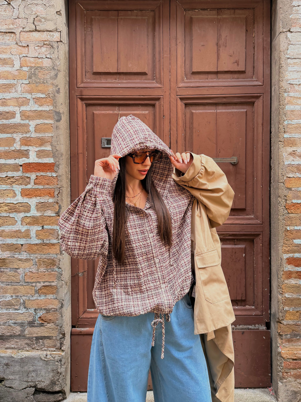 Camicia con cappuccio fantasia check
