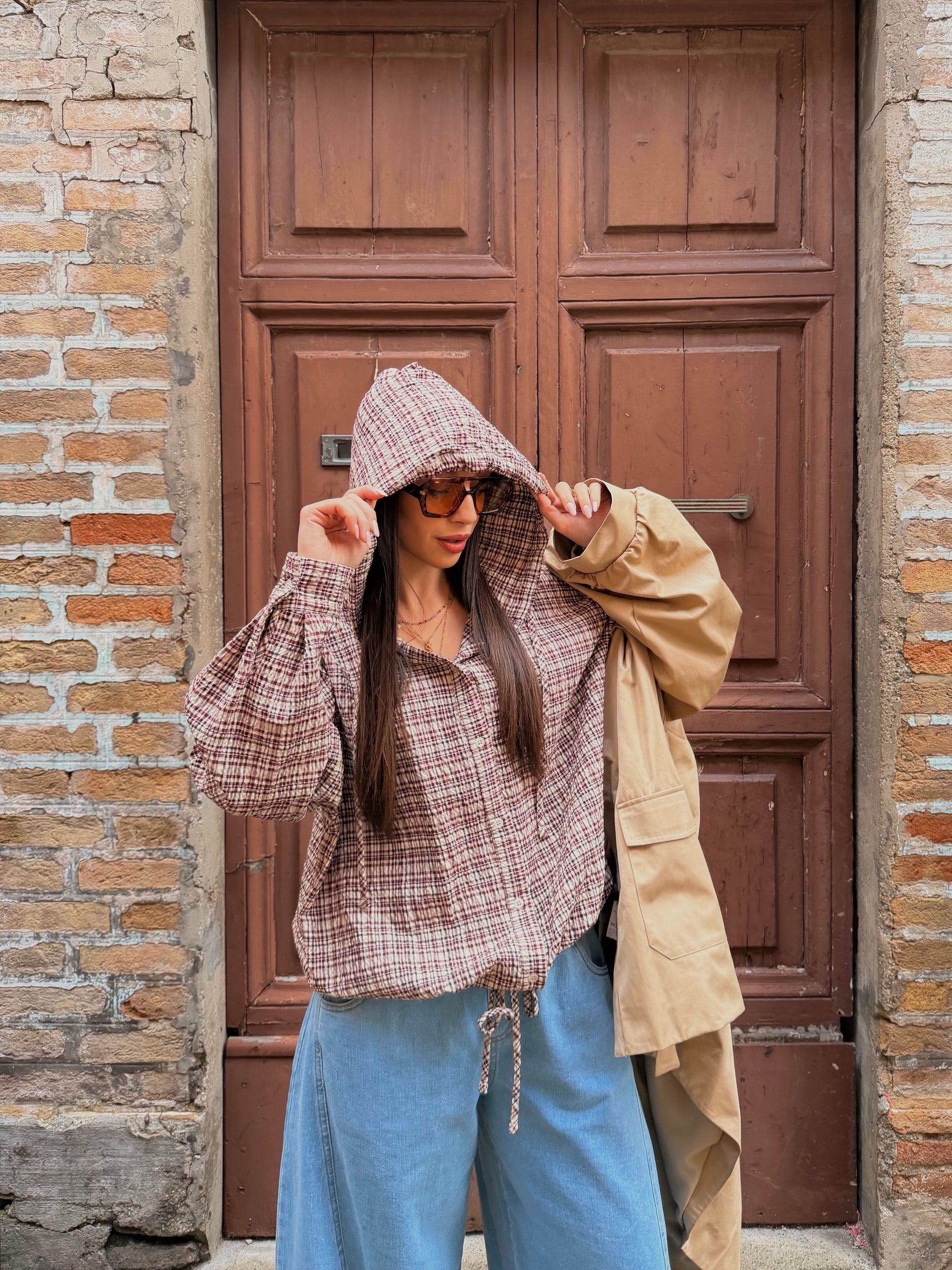 Camicia con cappuccio fantasia check