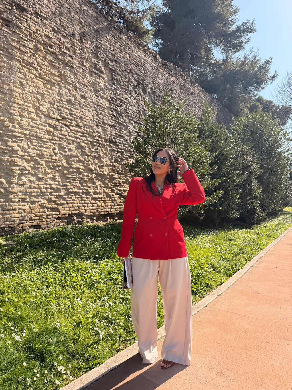 Pantaloni palazzo cropped vita alta con pinces