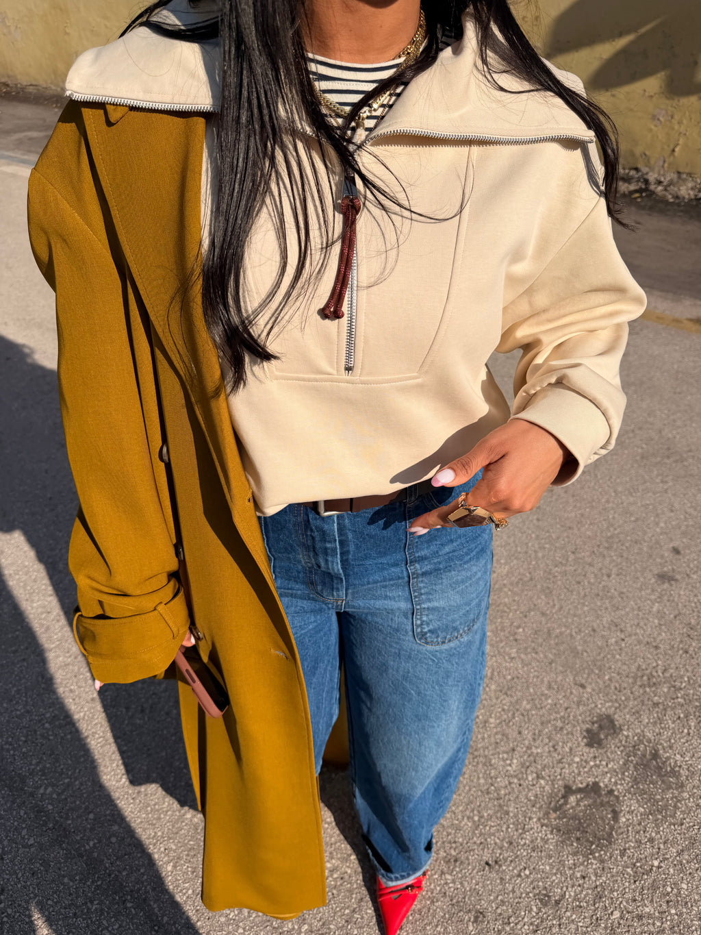Trench coat lungo doppio petto cintura