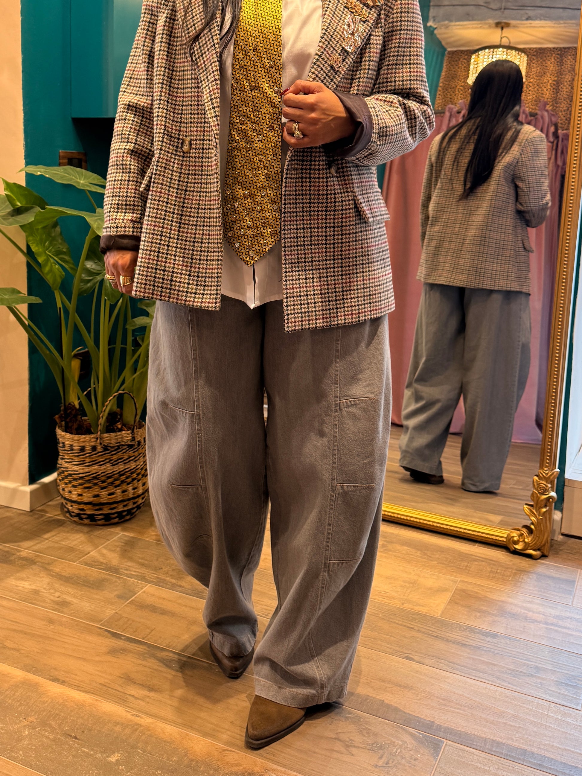 Pantaloni palazzo ampi con vita alta e coulisse