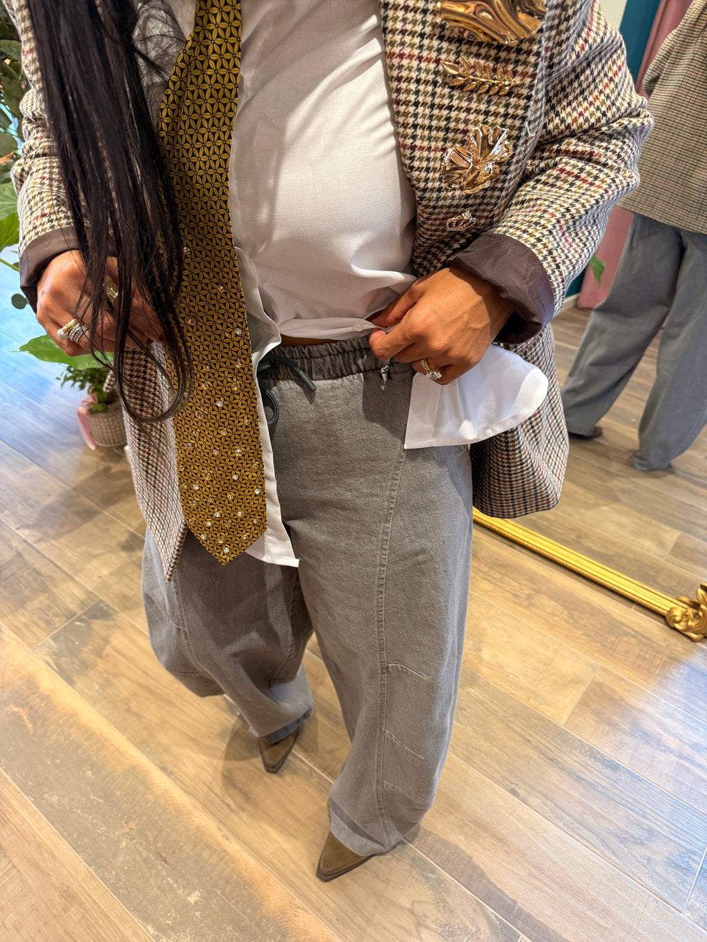 Pantaloni palazzo ampi con vita alta e coulisse