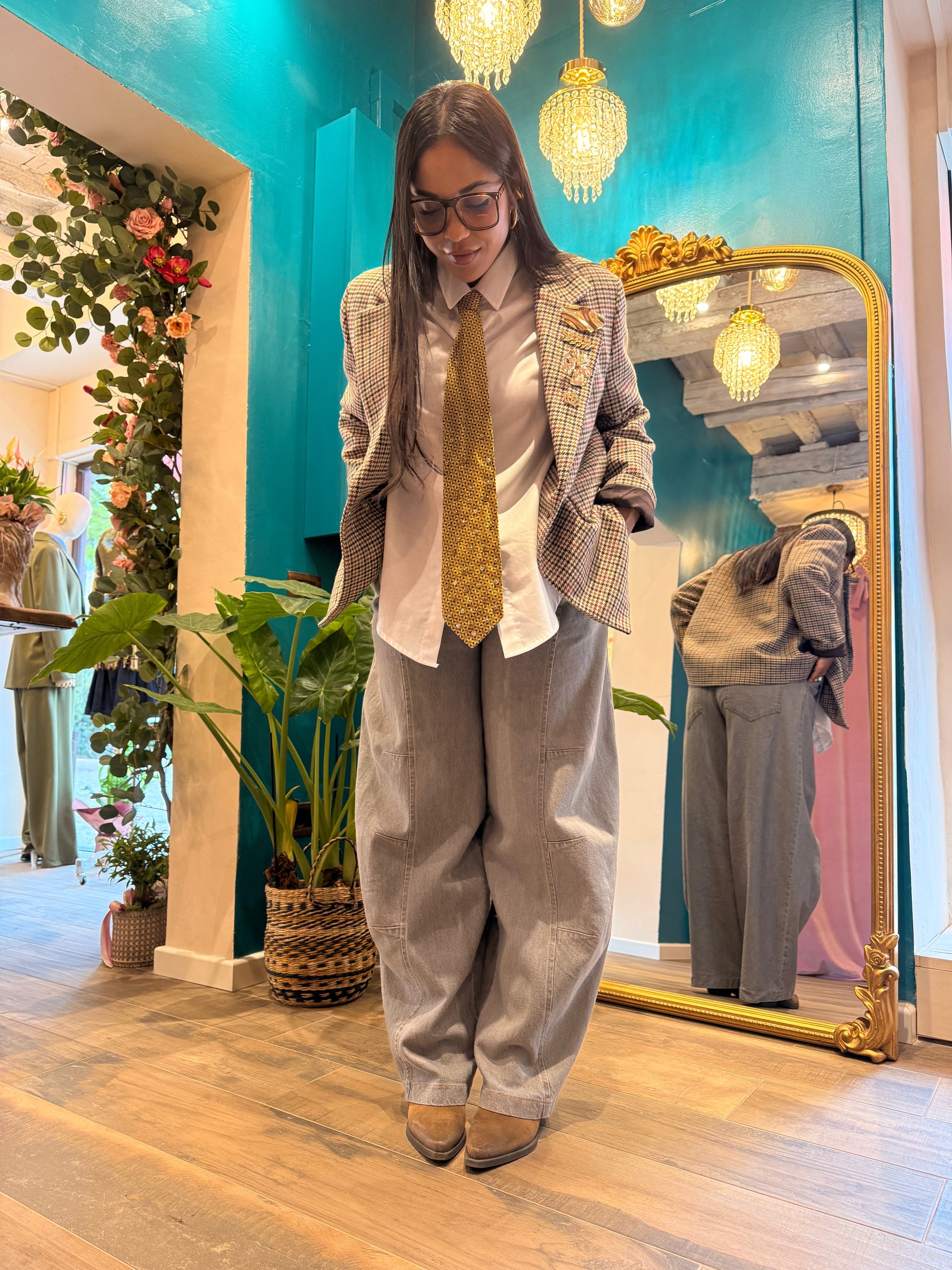 Pantaloni palazzo ampi con vita alta e coulisse