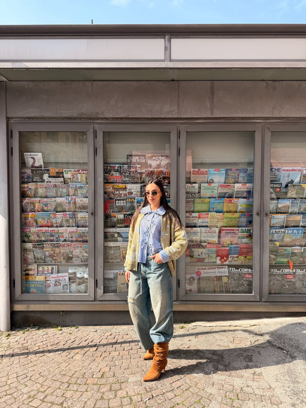 Cardigan jacquard zip con collo polo e tasche