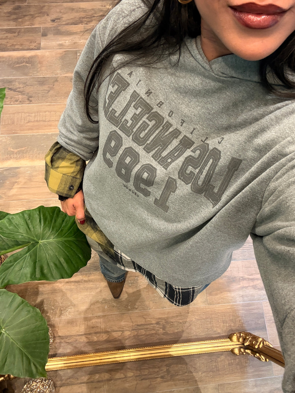 Felpa con cappuccio e inserto check