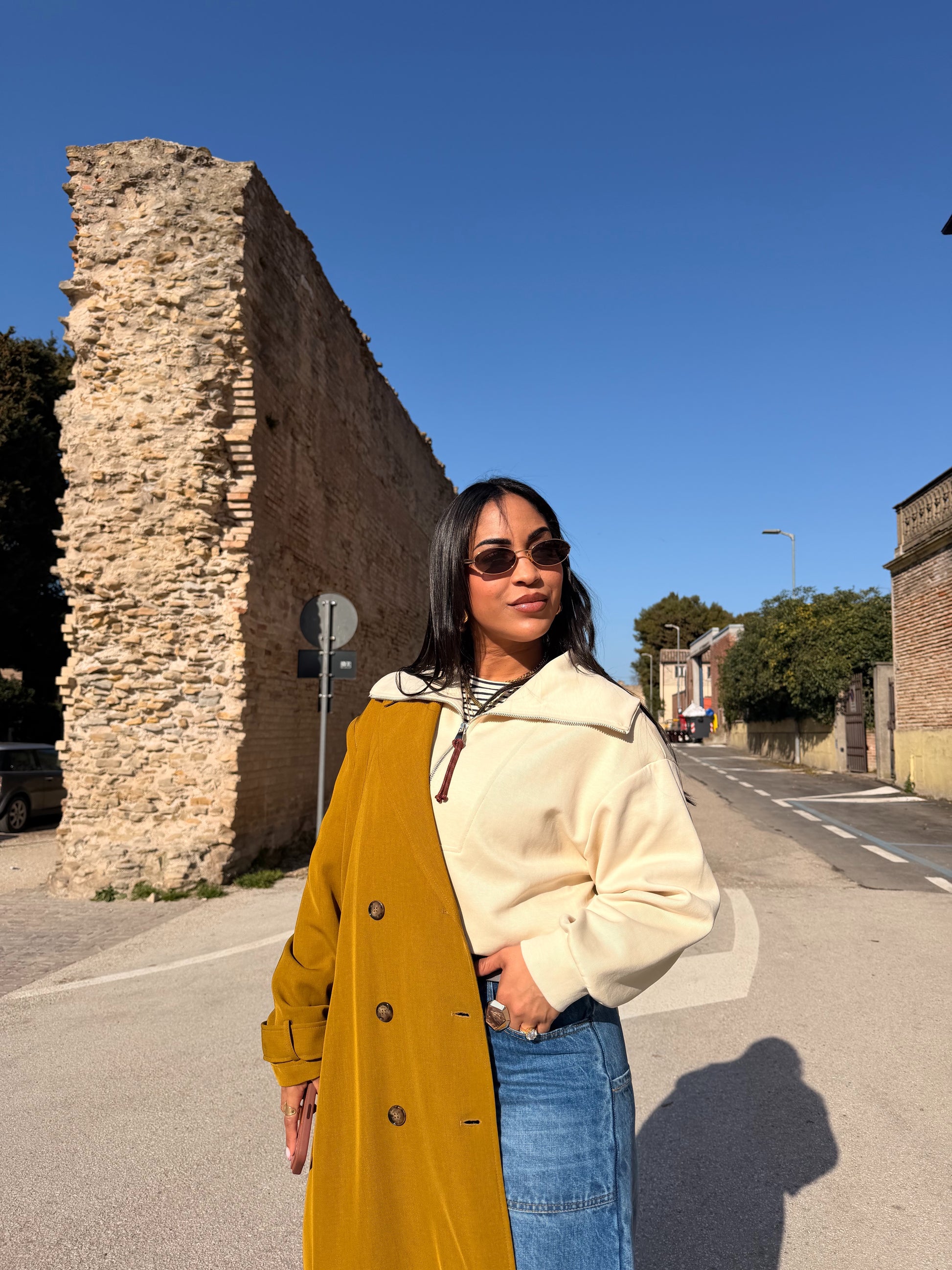 Trench coat lungo doppio petto cintura