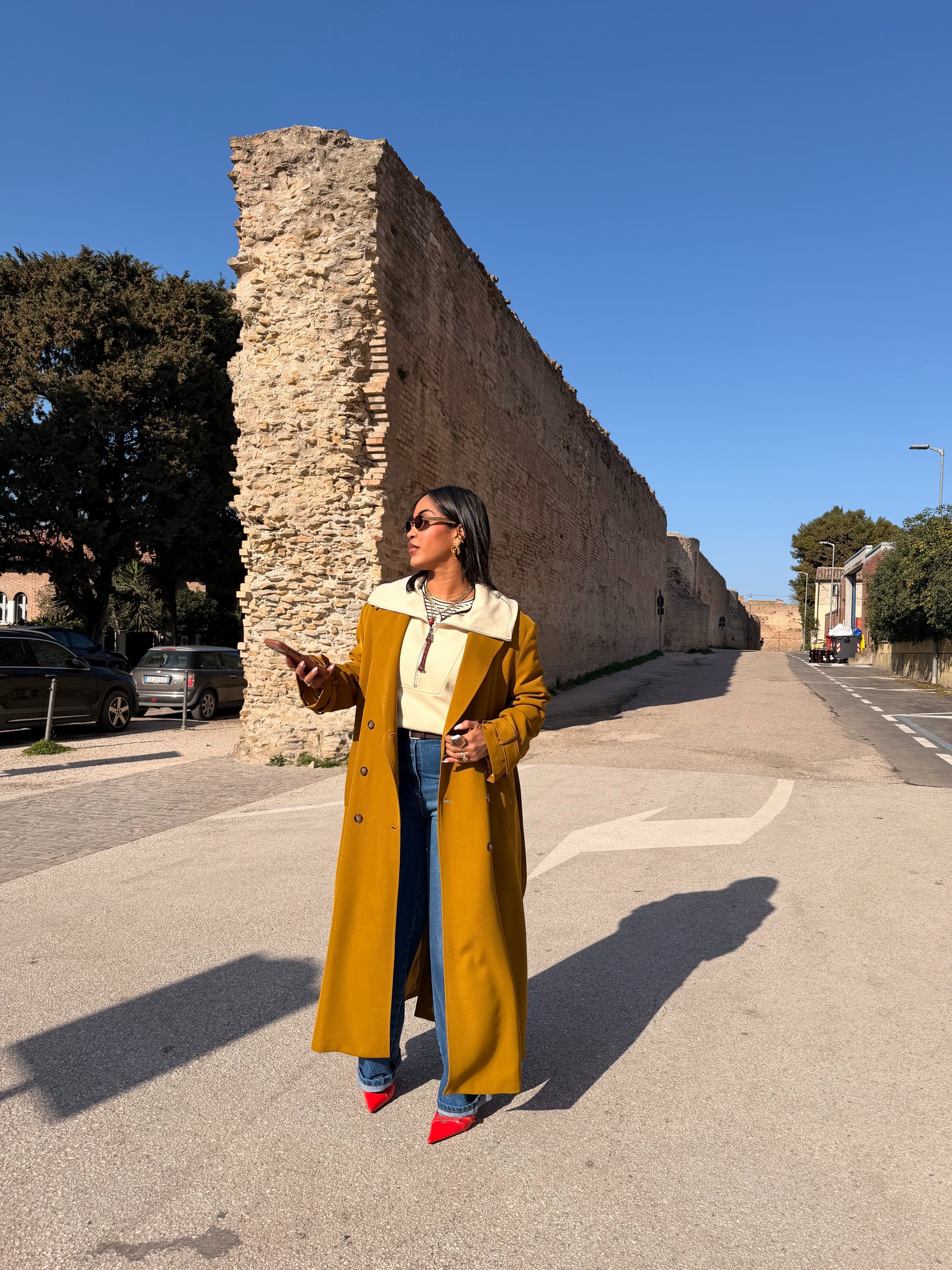Trench coat lungo doppio petto cintura