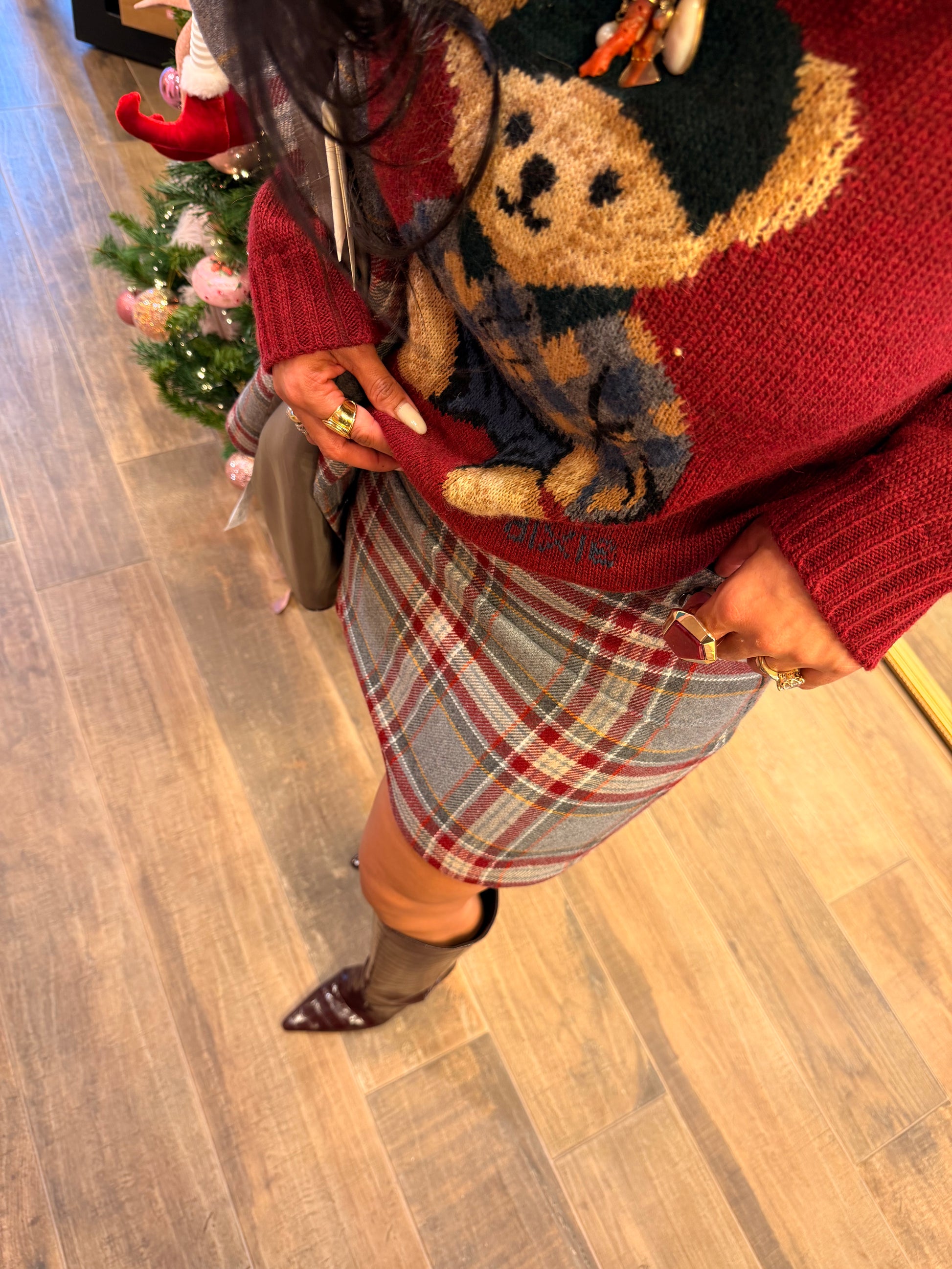 Gonna corta a vita alta motivo tartan