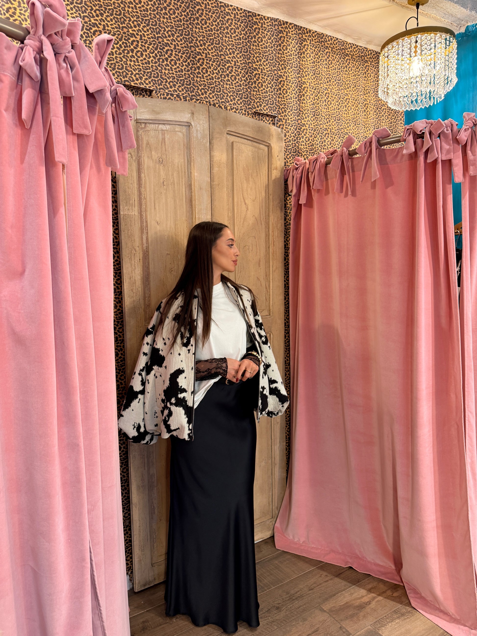 Bomber oversize con stampa cow