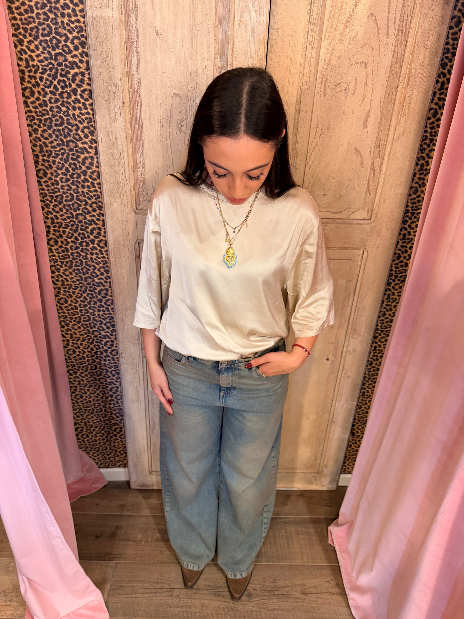 Top ampio manica al gomito girocollo minimal