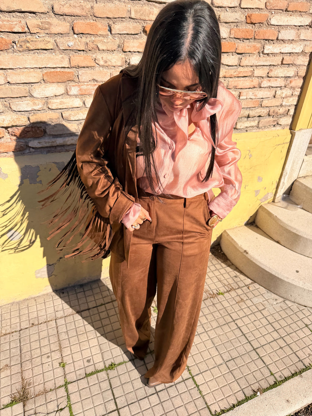 Pantaloni effetto scamosciato