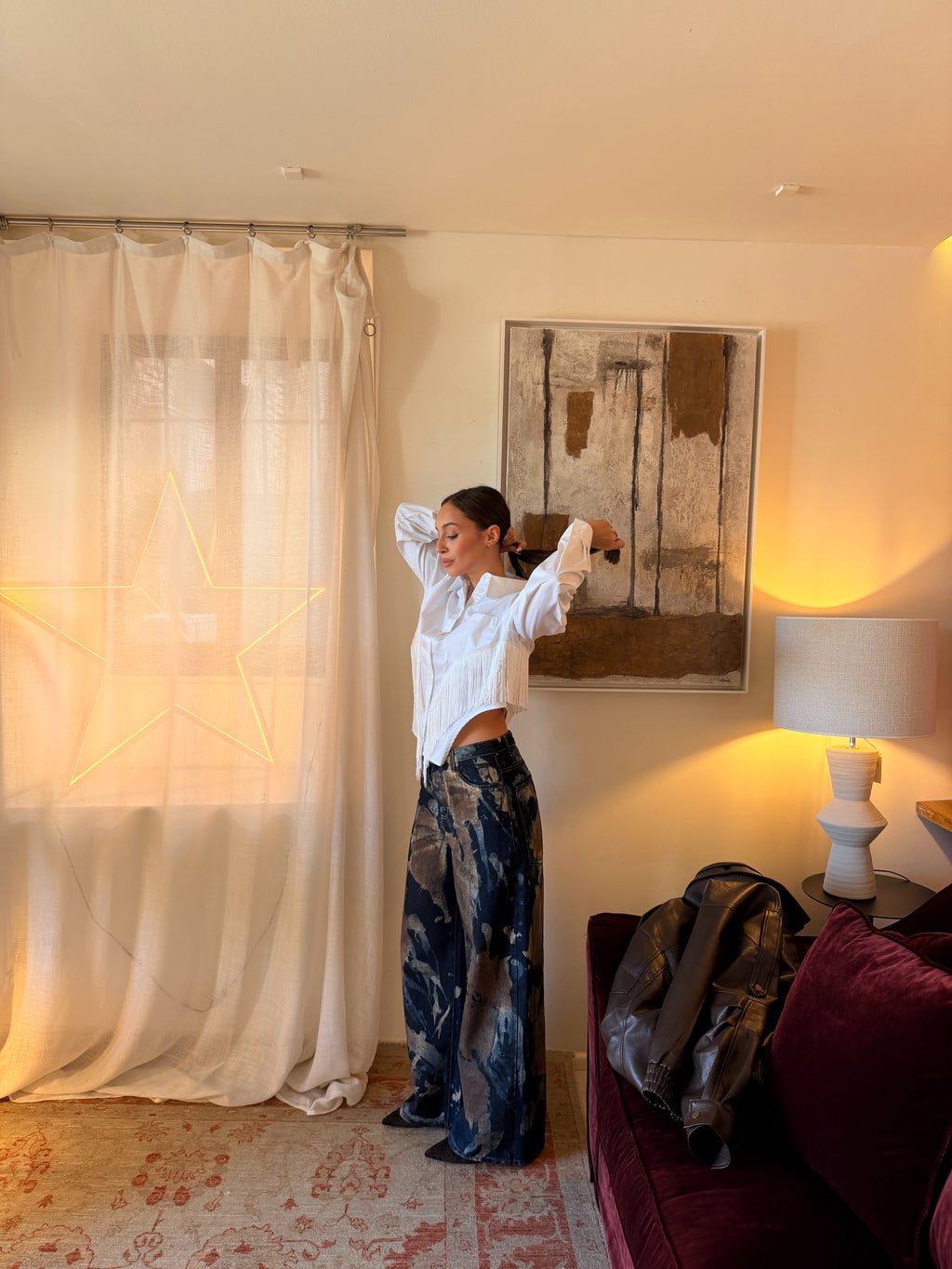 Camicia cropped con frange e taschino