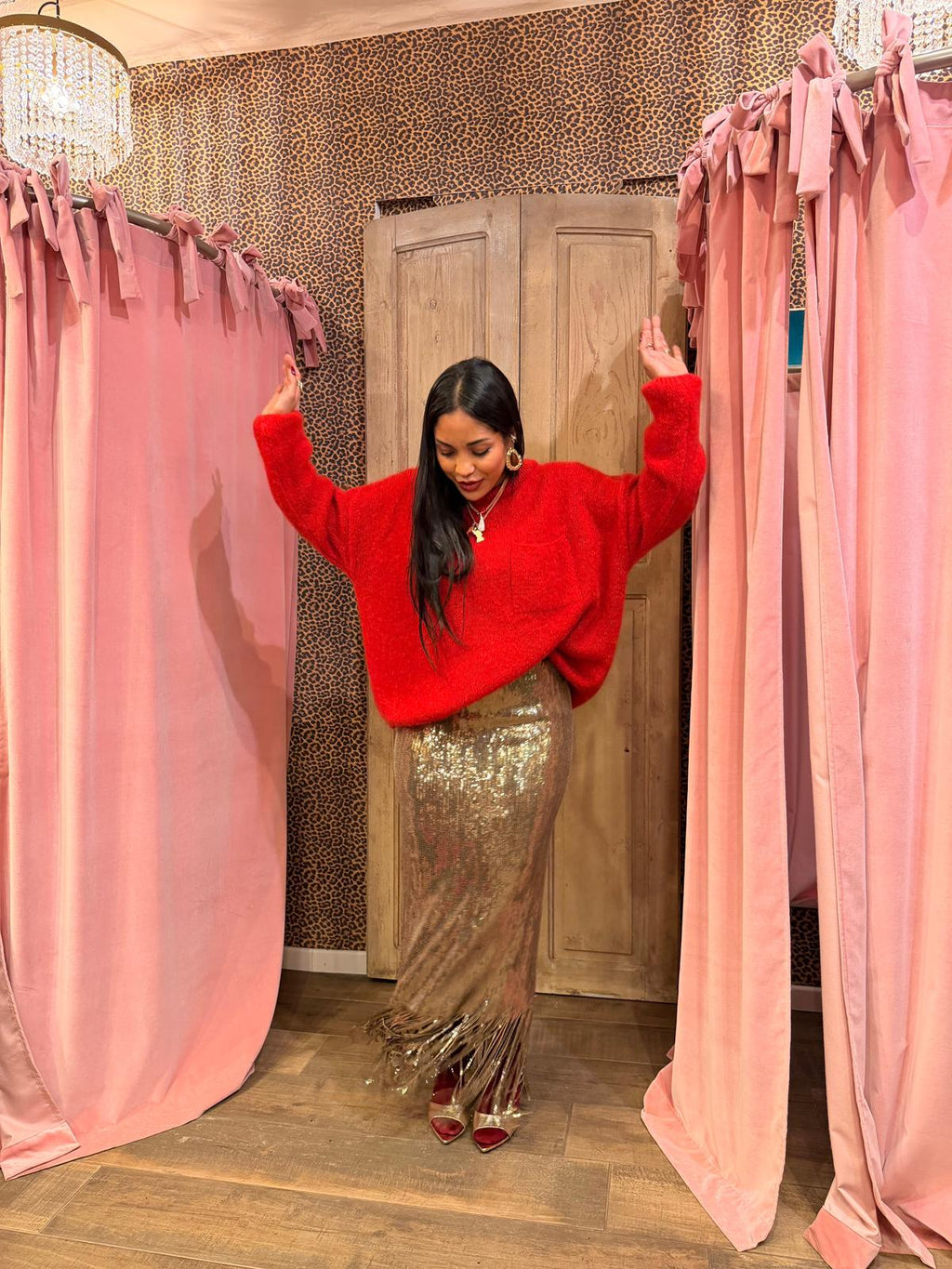 Gonna lunga paillettes con frange