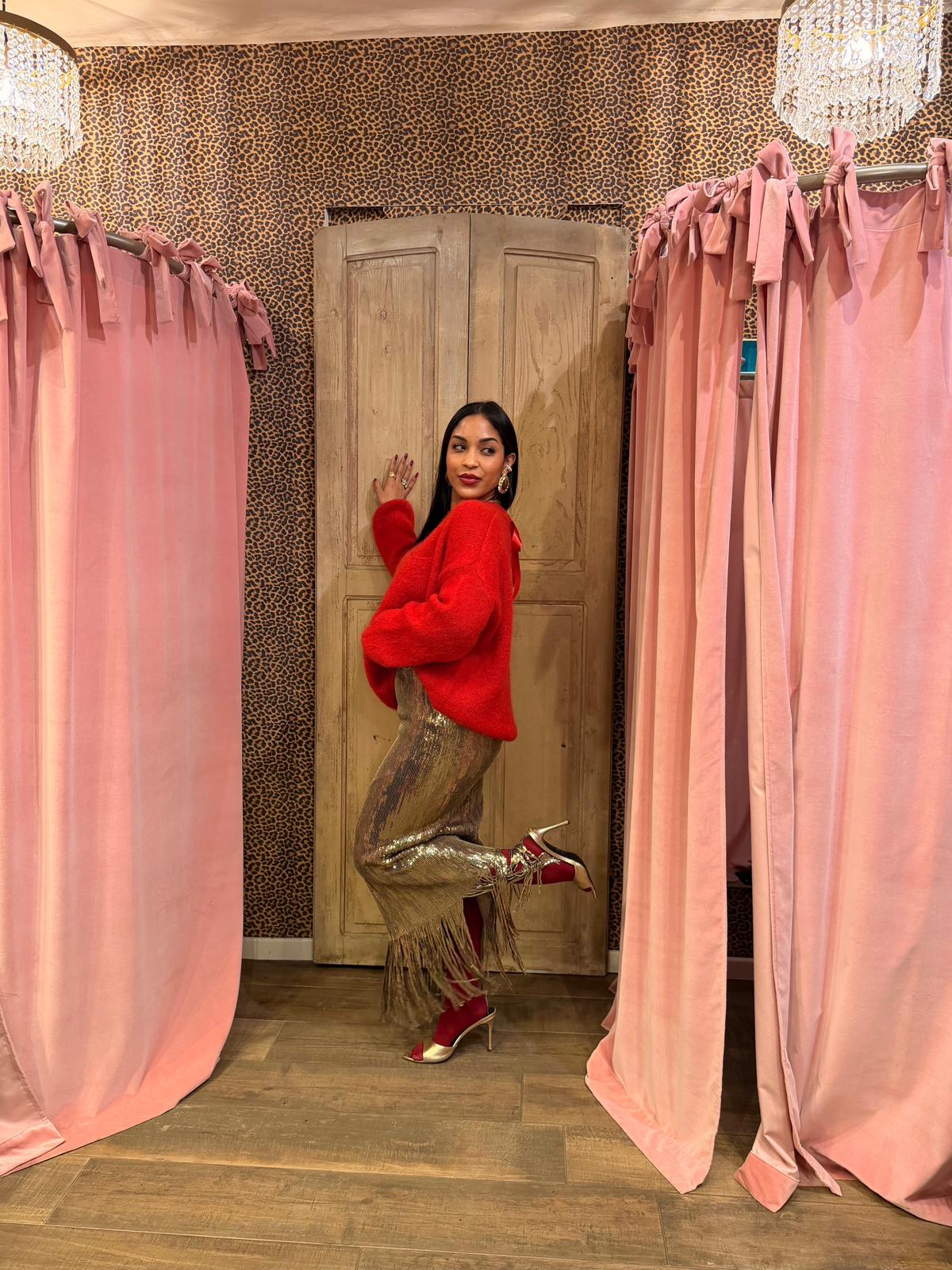 Gonna lunga paillettes con frange