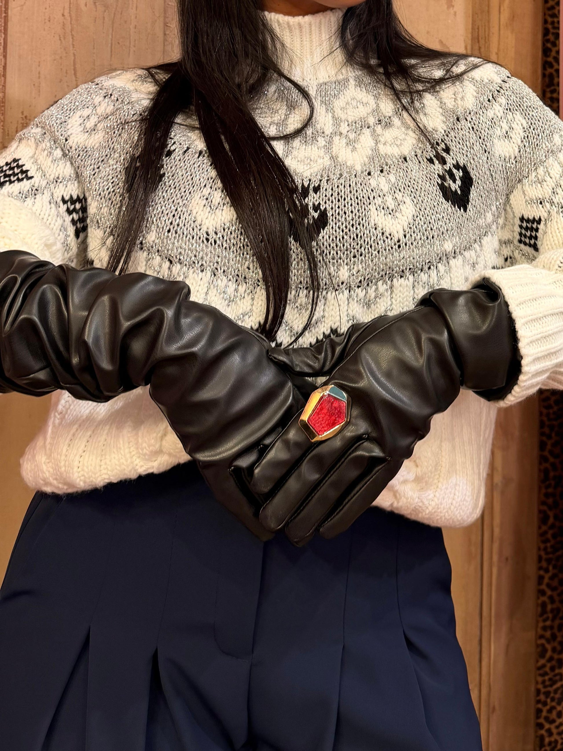 Guanti lunghi con finitura liscia