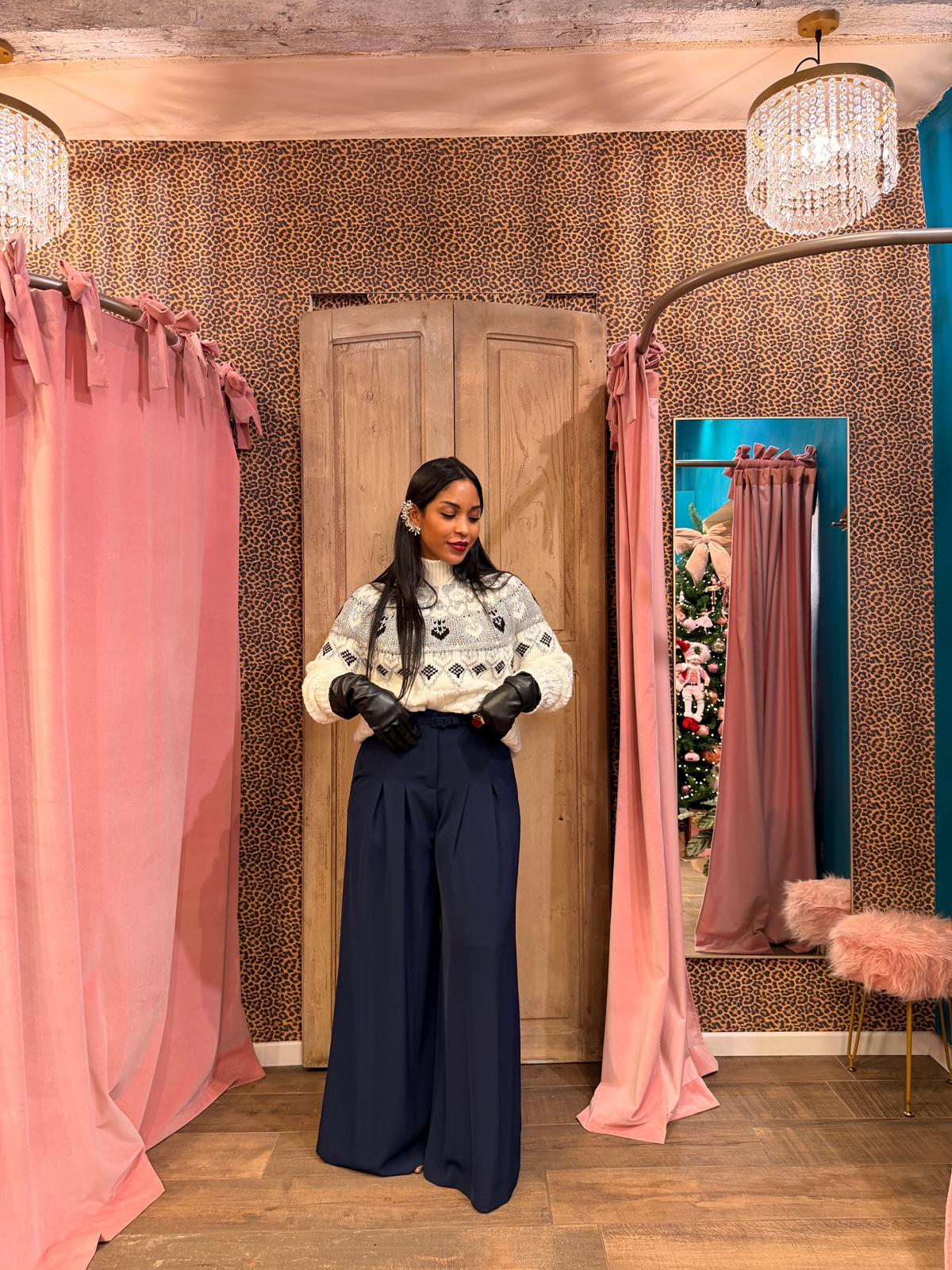 Pantaloni palazzo a vita alta con pinces